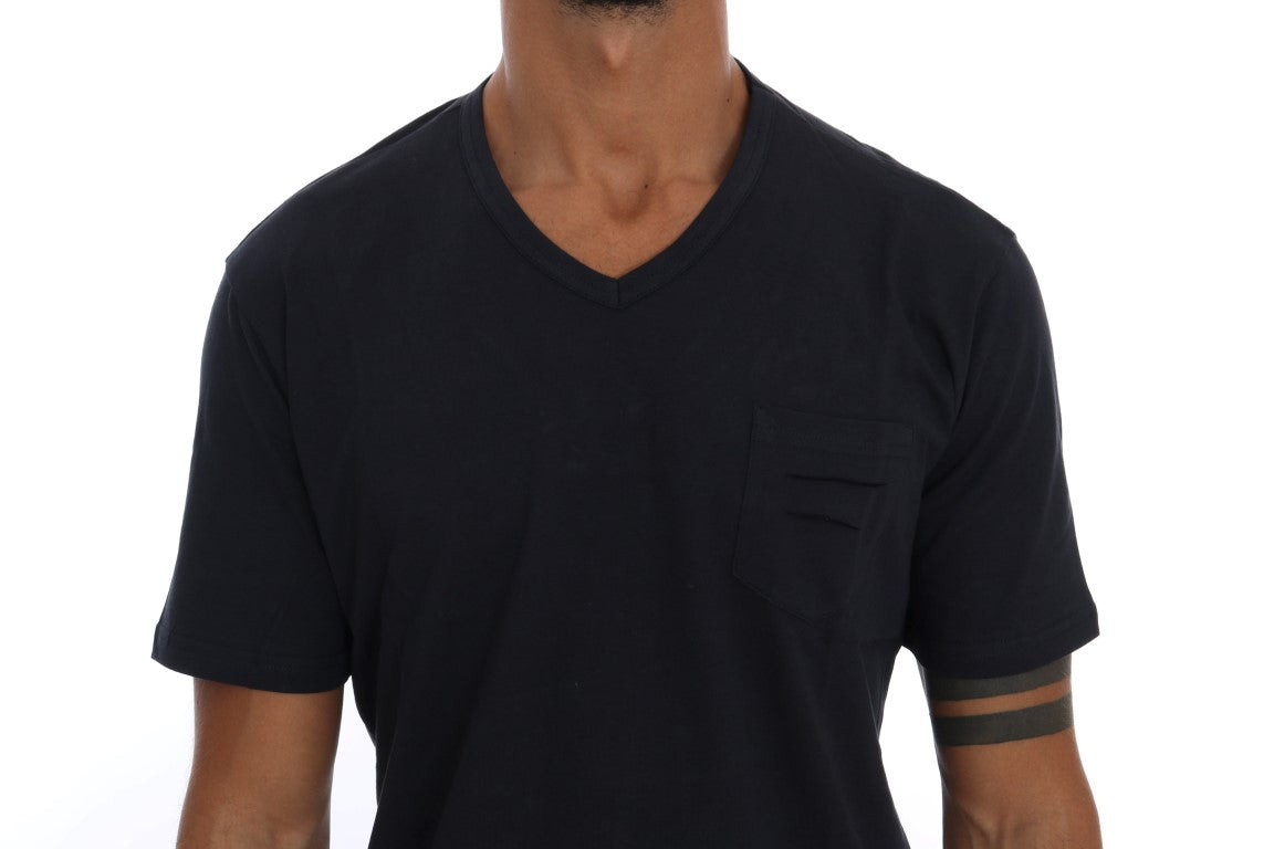 Daniele Alessandrini Blue Cotton V-neck Men's T-Shirt