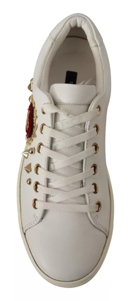 Dolce & Gabbana White Leather Gold Red Heart Sneakers Women's Shoes