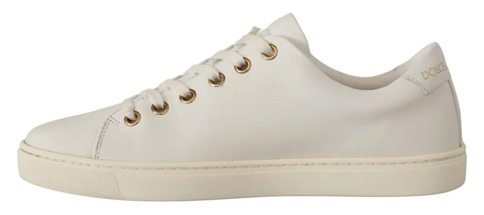 Dolce & Gabbana White Leather Gold Red Heart Sneakers Women's Shoes