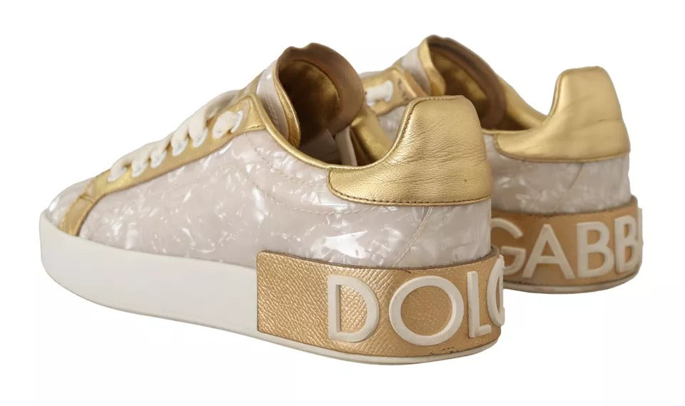 Dolce & Gabbana White Portofino Mother Of Pearl Sneakers Casual Women's Shoes (Pre-Owned)