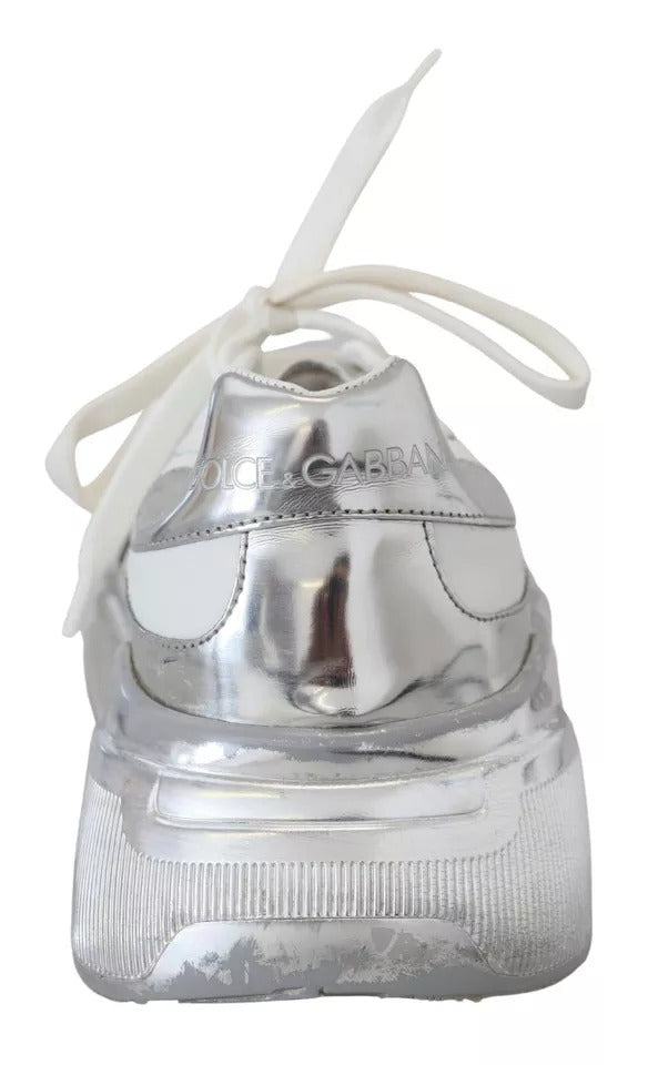 Dolce & Gabbana White Silver Leather Daymaster Women Sneakers Women's Shoes (Pre-Owned)