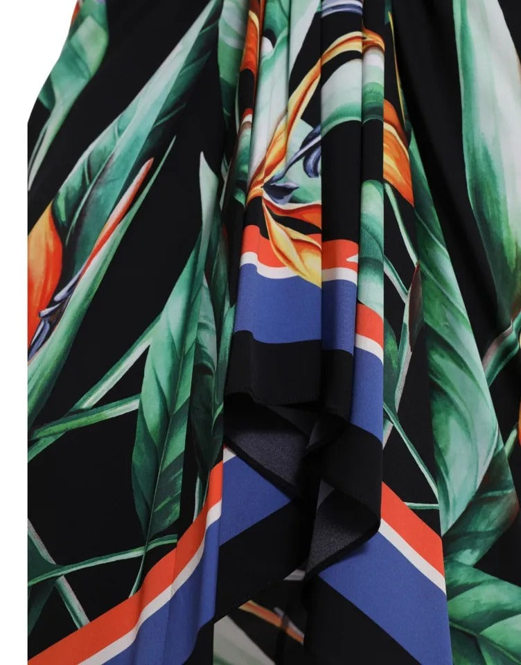 Dolce & Gabbana Black Strelitzia High Waist Wrap Midi Women's Skirt (Pre-Owned)