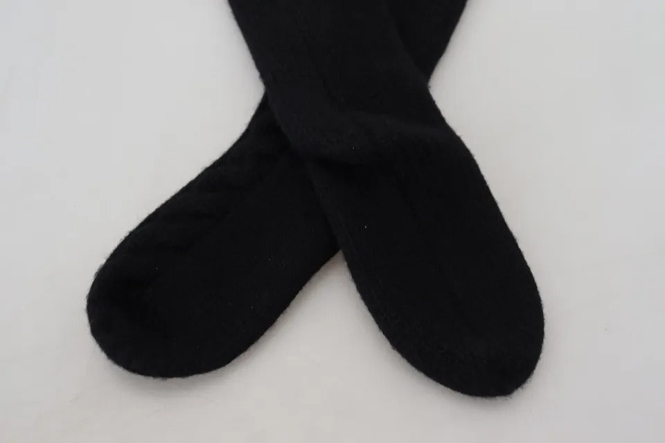 Dolce & Gabbana Black Wool Knit Calf Long Women Accessory Women's Socks (Pre-Owned)