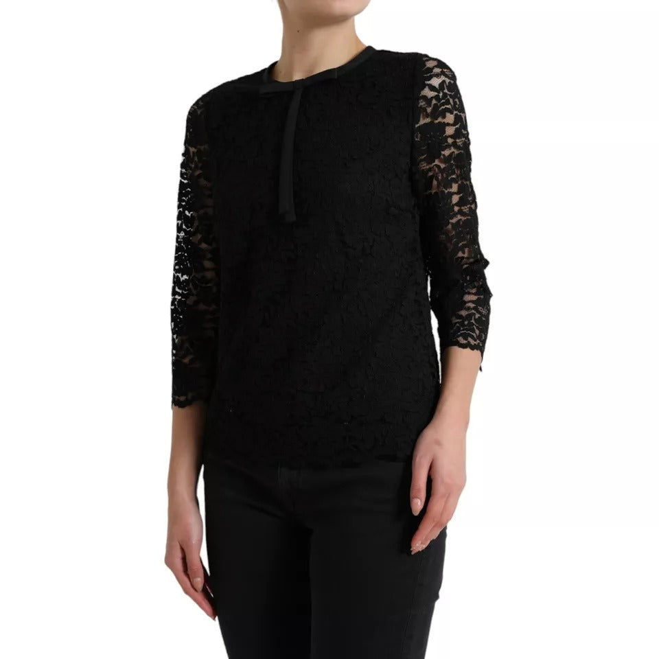 Dolce & Gabbana Black Floral Lace Blouse T-shirt Staff Women's Top (Pre-Owned)