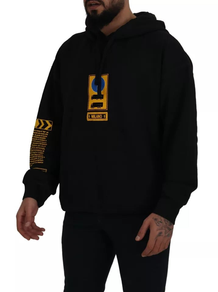 Dolce & Gabbana Black Cotton Logo Hooded Sweatshirt Men's Sweater