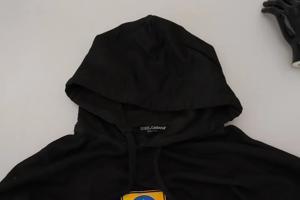 Dolce & Gabbana Black Cotton Logo Hooded Sweatshirt Men's Sweater