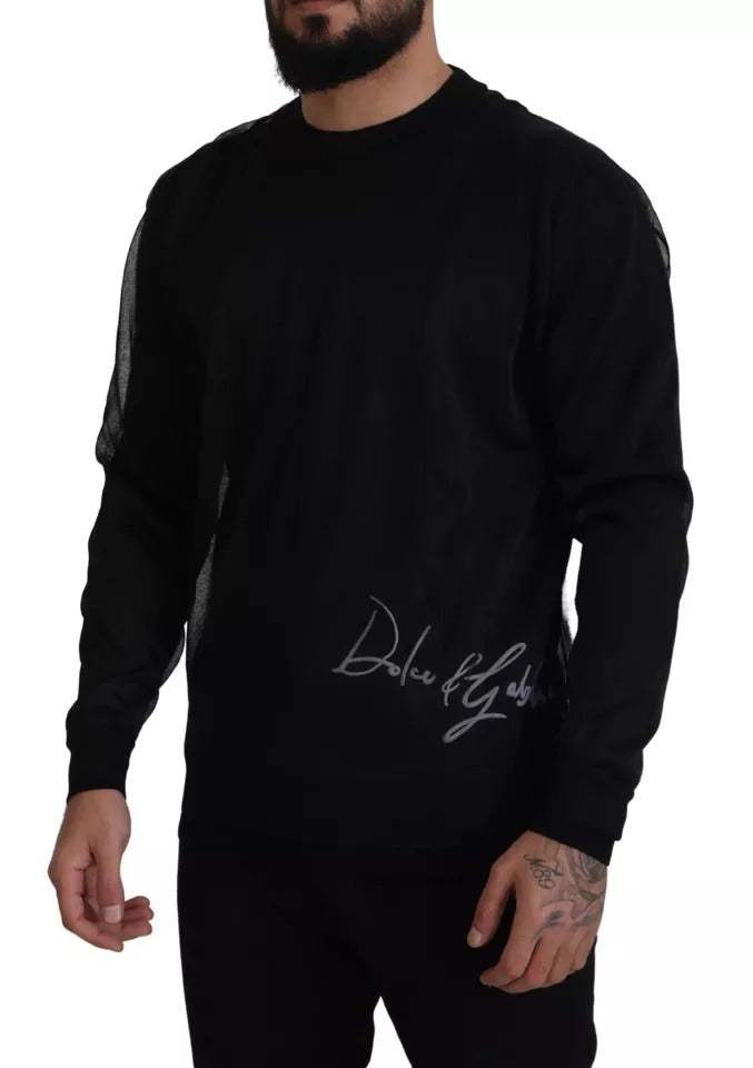 Dolce & Gabbana Black Polyester Logo Men Pullover Men's Sweater (Pre-Owned)