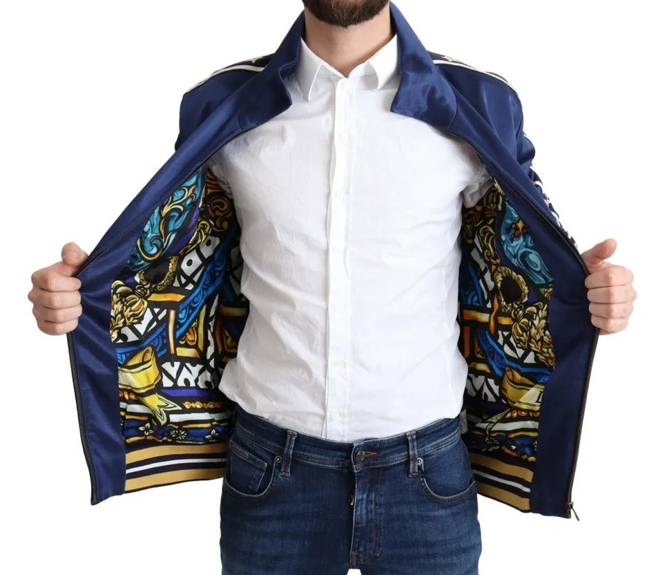 Dolce & Gabbana Blue Heraldic Patch Striped King Bee Men's Sweater (Pre-Owned)