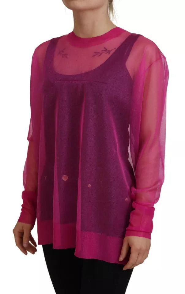 Dolce & Gabbana Fuchsia Polyester Crewneck Pullover Women's Sweater (Pre-Owned)