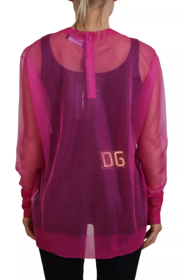 Dolce & Gabbana Fuchsia Polyester Crewneck Pullover Women's Sweater (Pre-Owned)