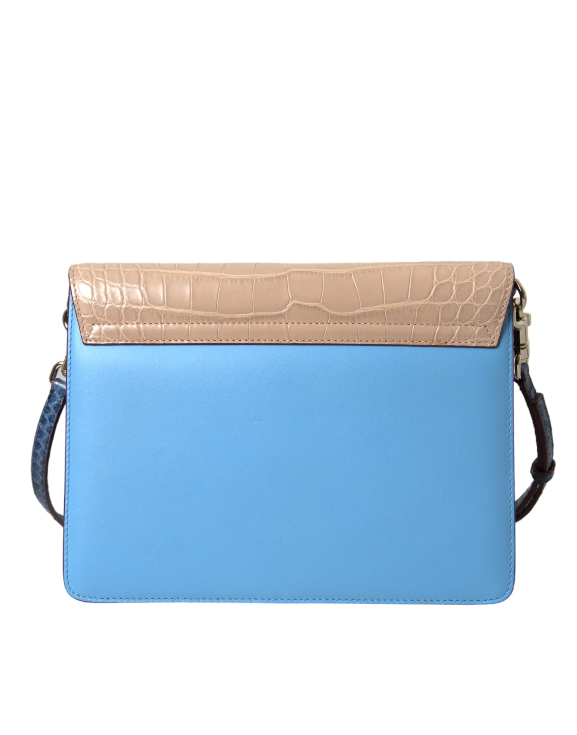 Dolce & Gabbana Blue Beige Exotic Leather LUCIA Crossbody Purse Women's Bag (Pre-Owned)