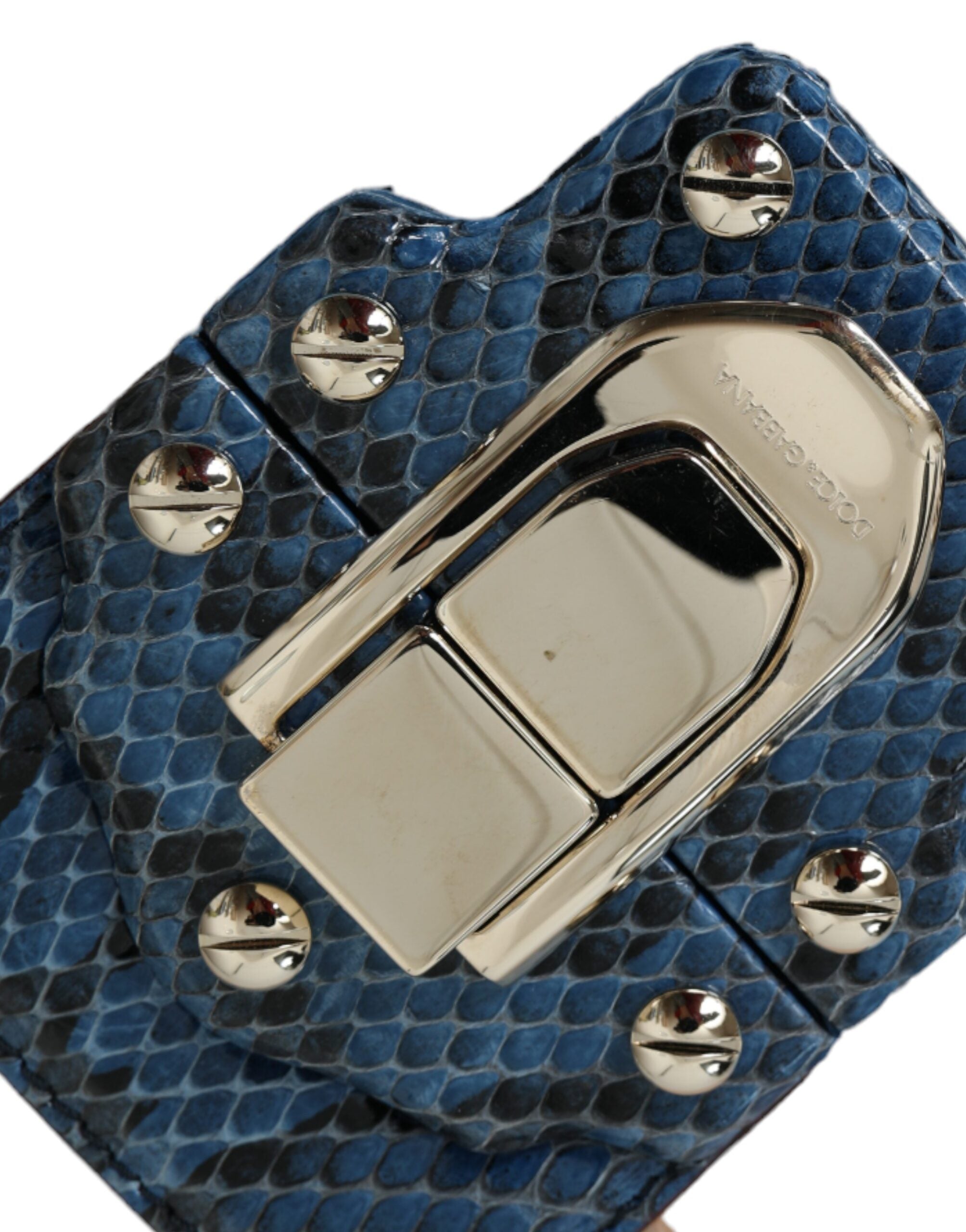 Dolce & Gabbana Blue Beige Exotic Leather LUCIA Crossbody Purse Women's Bag (Pre-Owned)