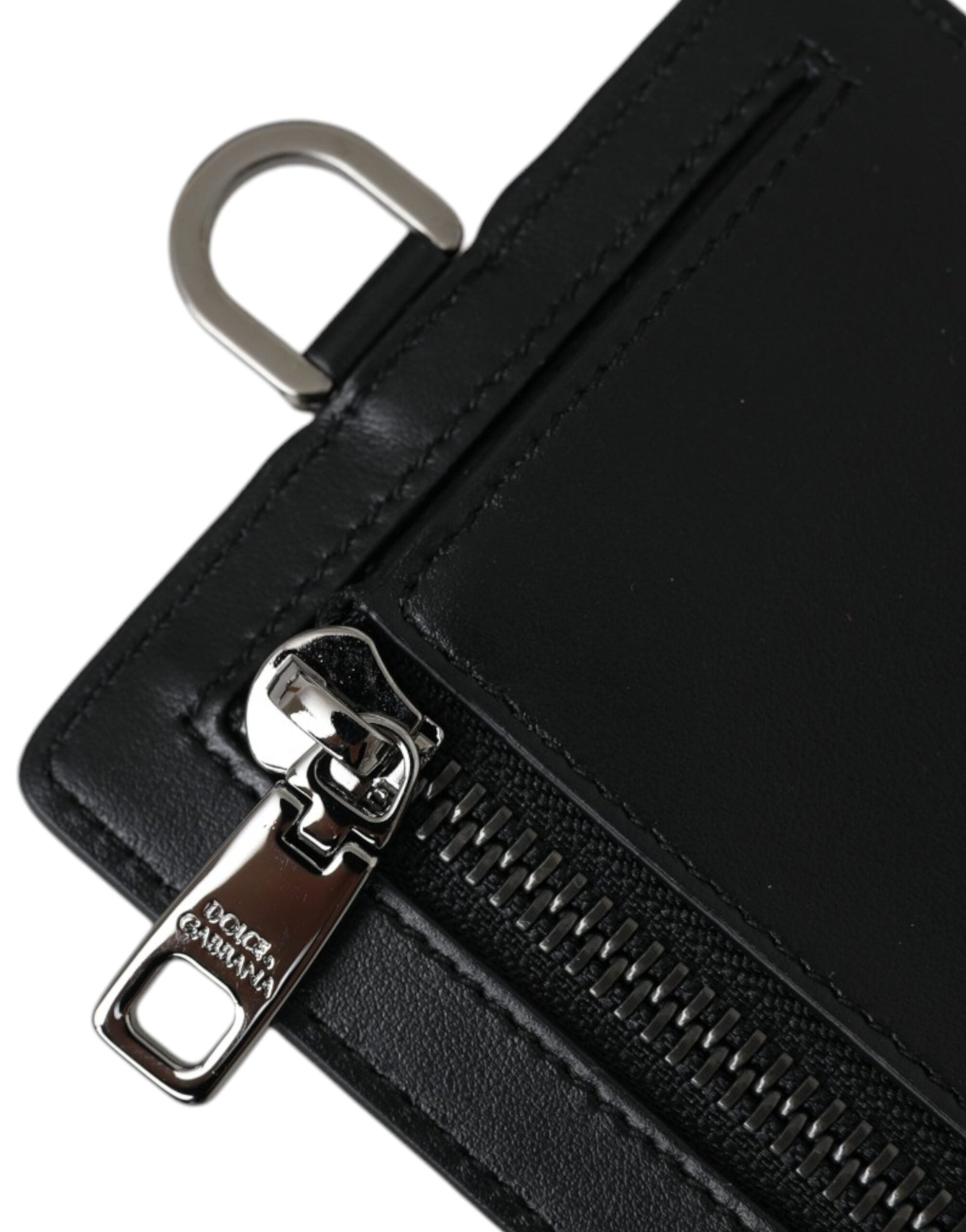 Dolce & Gabbana Black Calf Leather Lanyard Logo Card Holder Men Men's Wallet