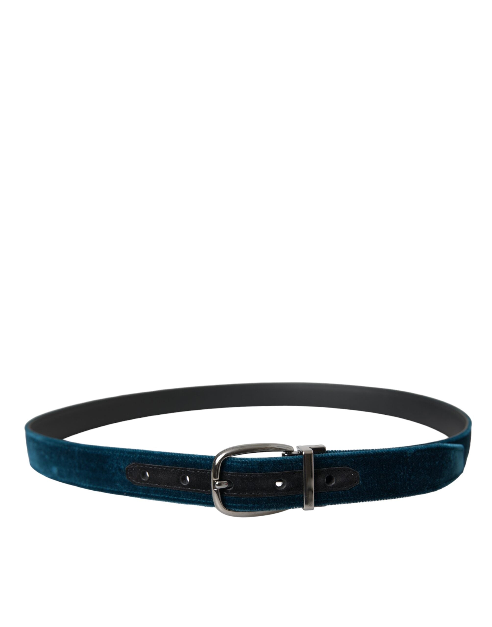 Dolce & Gabbana Blue Velvet Leather Silver Metal Buckle Men's Belt