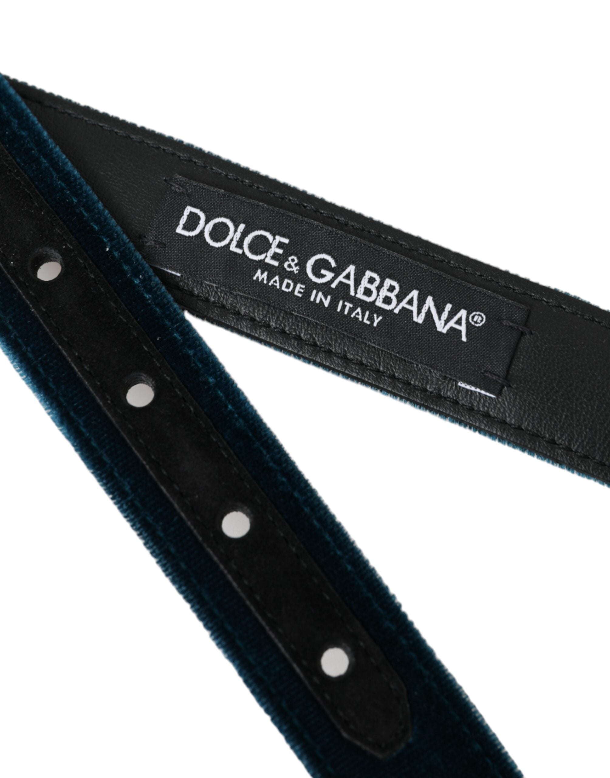 Dolce & Gabbana Blue Velvet Leather Silver Metal Buckle Men's Belt