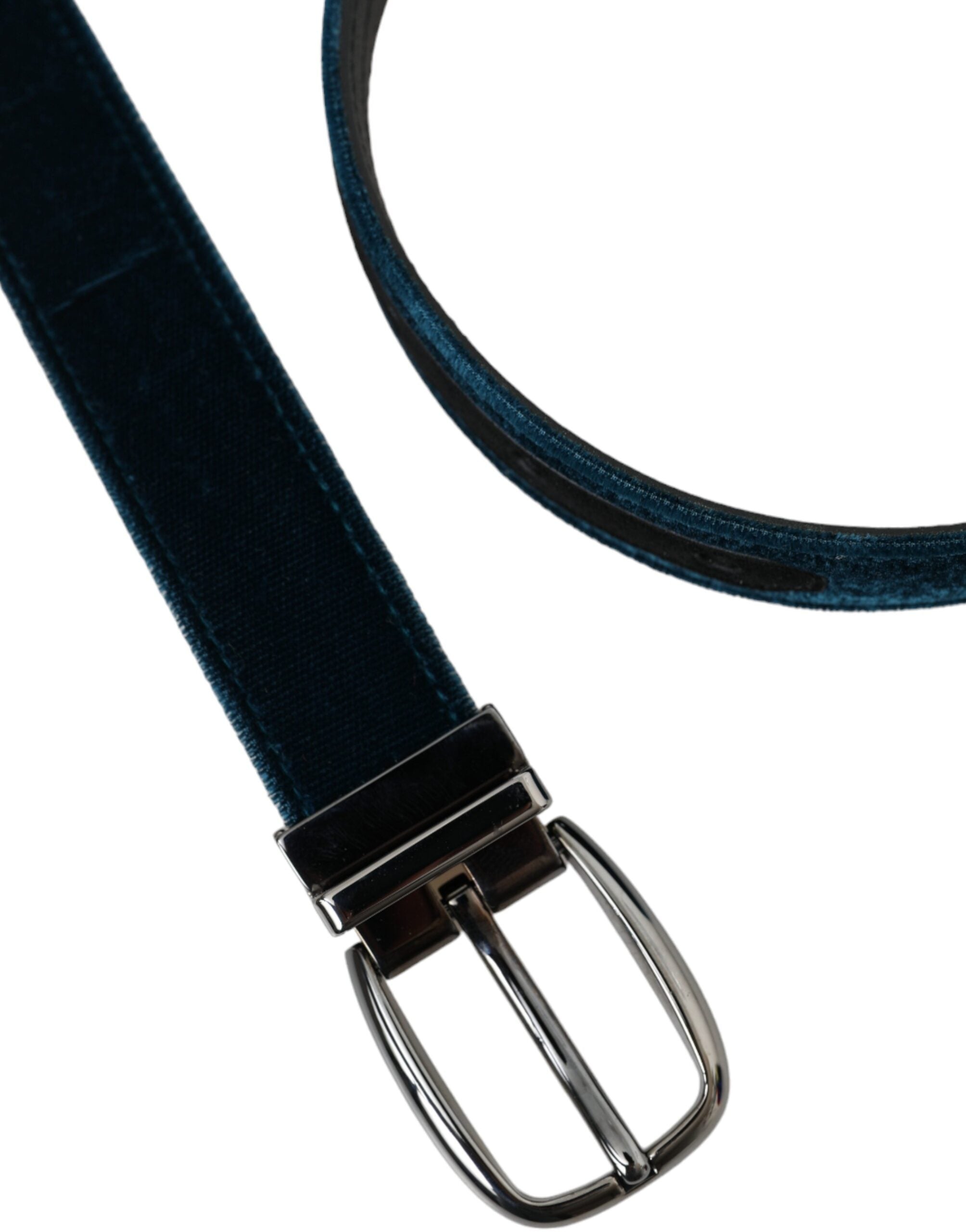 Dolce & Gabbana Blue Velvet Leather Silver Metal Buckle Men's Belt