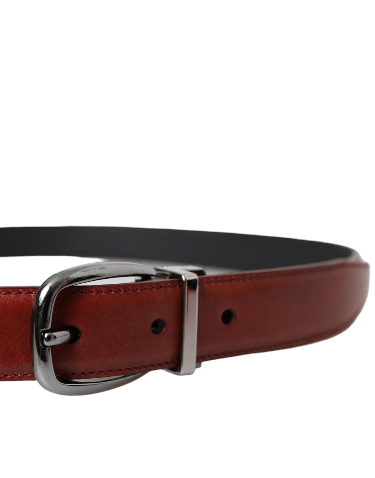 Dolce & Gabbana Brown Leather Silver Metal Buckle Belt Men's Men