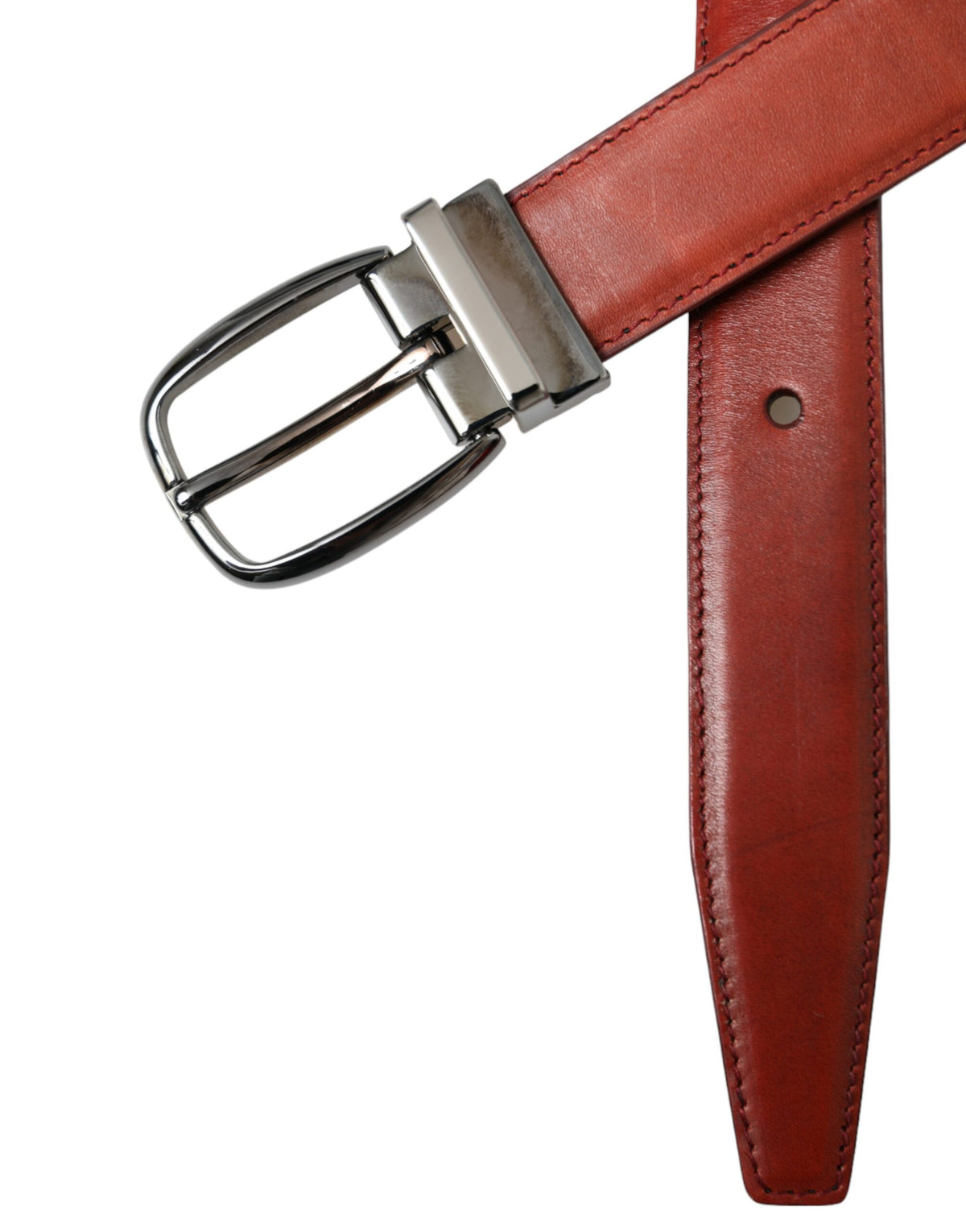 Dolce & Gabbana Brown Leather Silver Metal Buckle Belt Men's Men