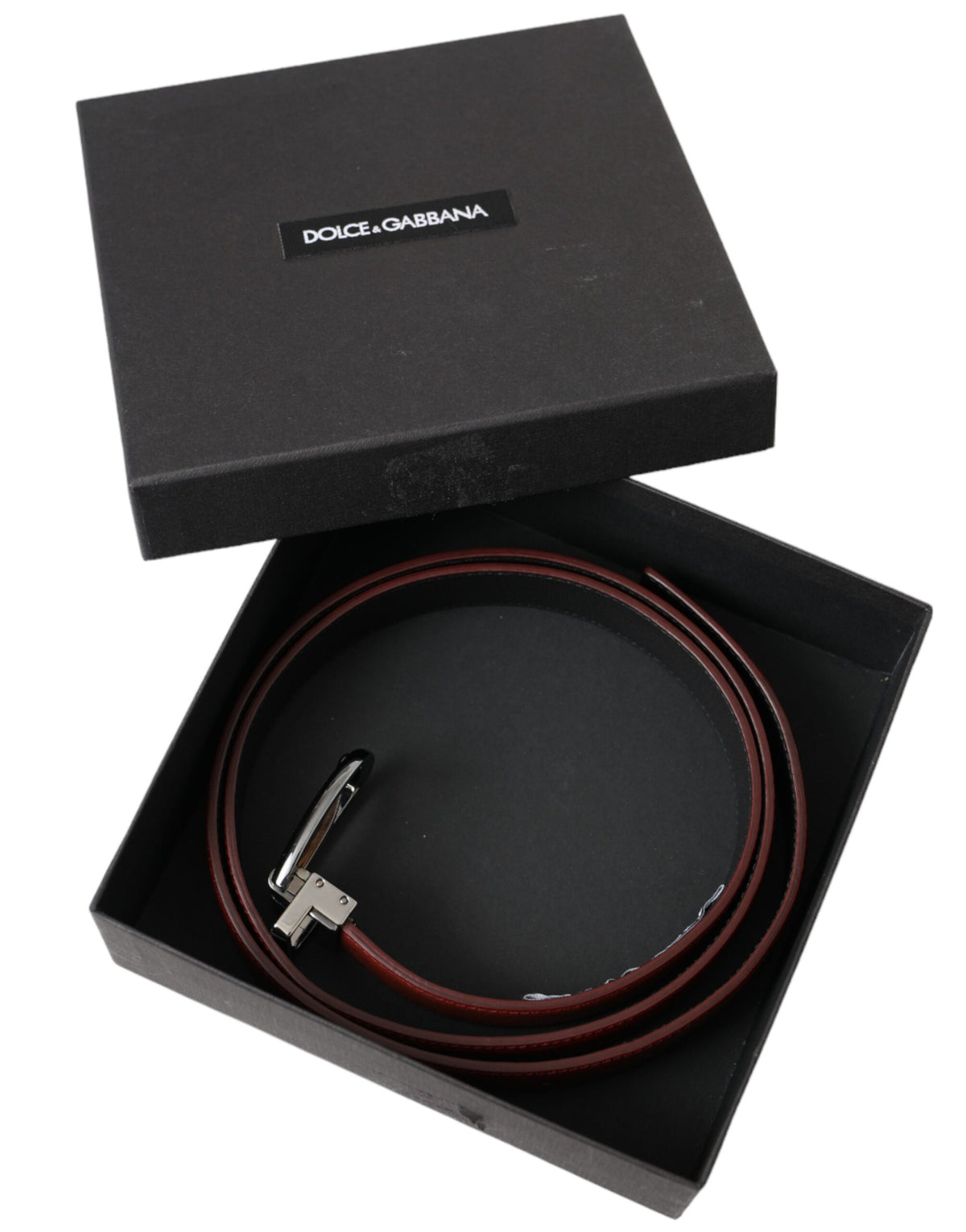 Dolce & Gabbana Brown Leather Silver Metal Buckle Belt Men's Men