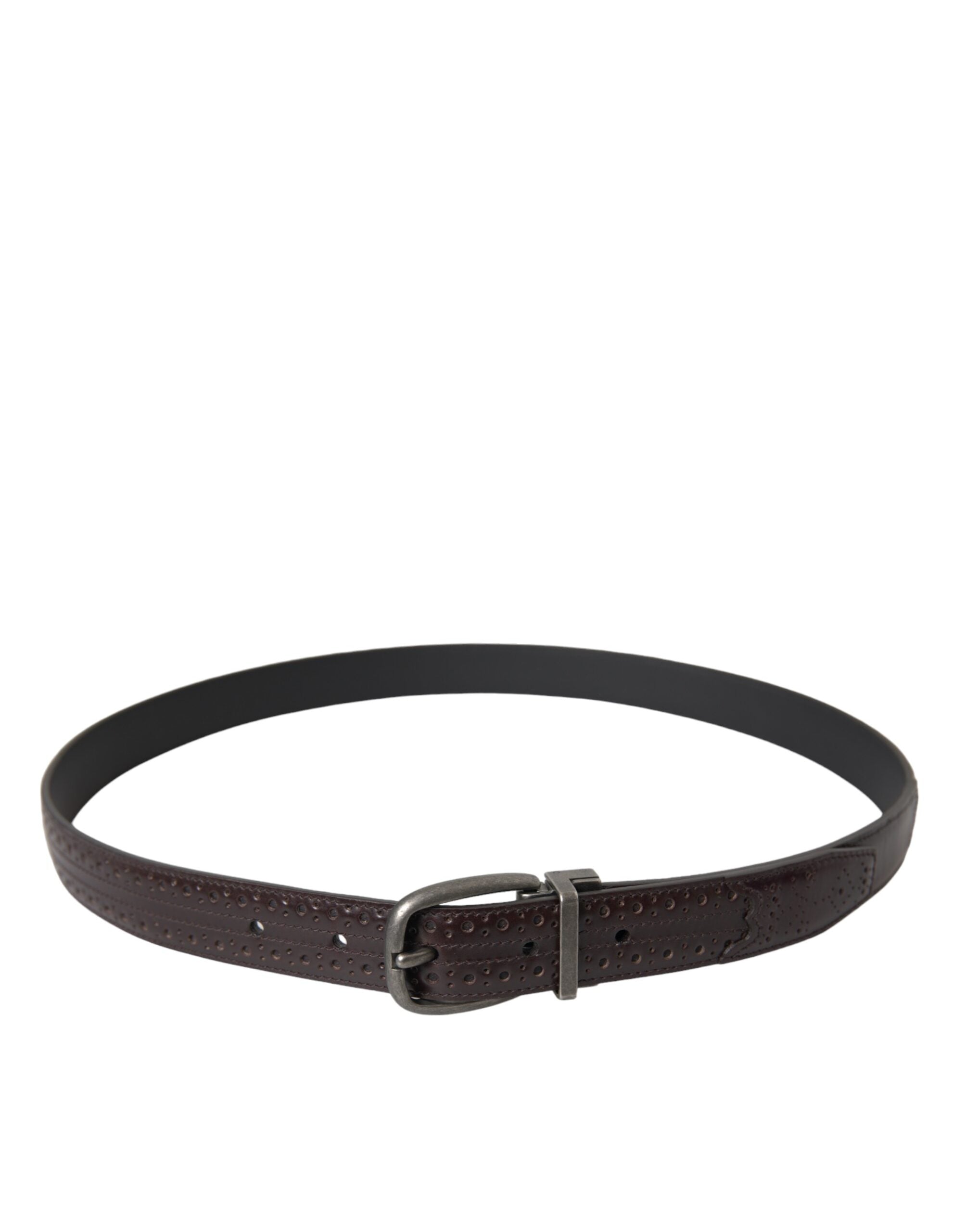 Dolce & Gabbana Dark Brown Perforated Leather Metal Buckle Belt Men's Men