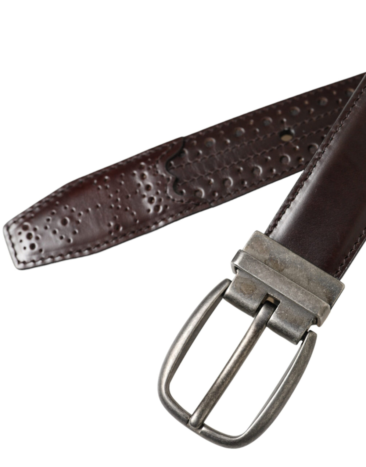 Dolce & Gabbana Dark Brown Perforated Leather Metal Buckle Belt Men's Men