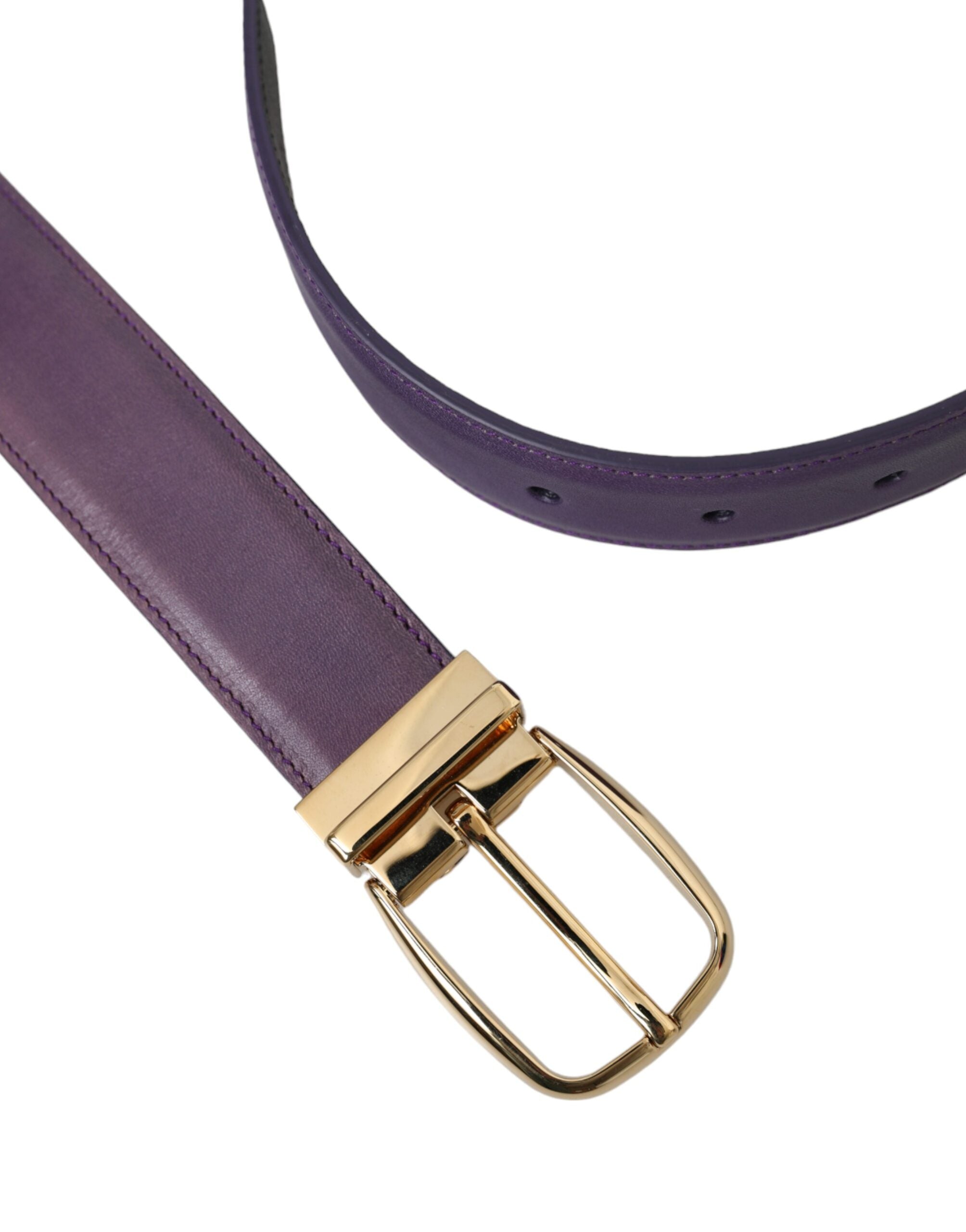 Dolce & Gabbana Purple Leather Gold Metal Buckle Belt Men's Men