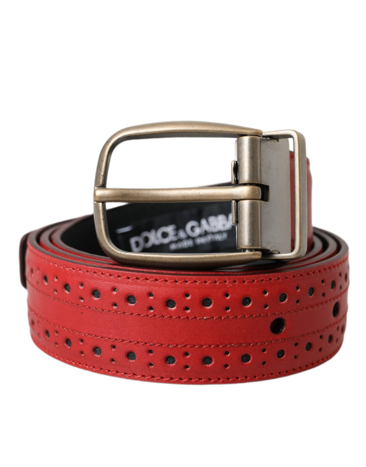 Dolce & Gabbana Red Perforated Leather Metal Buckle Belt Men's Men