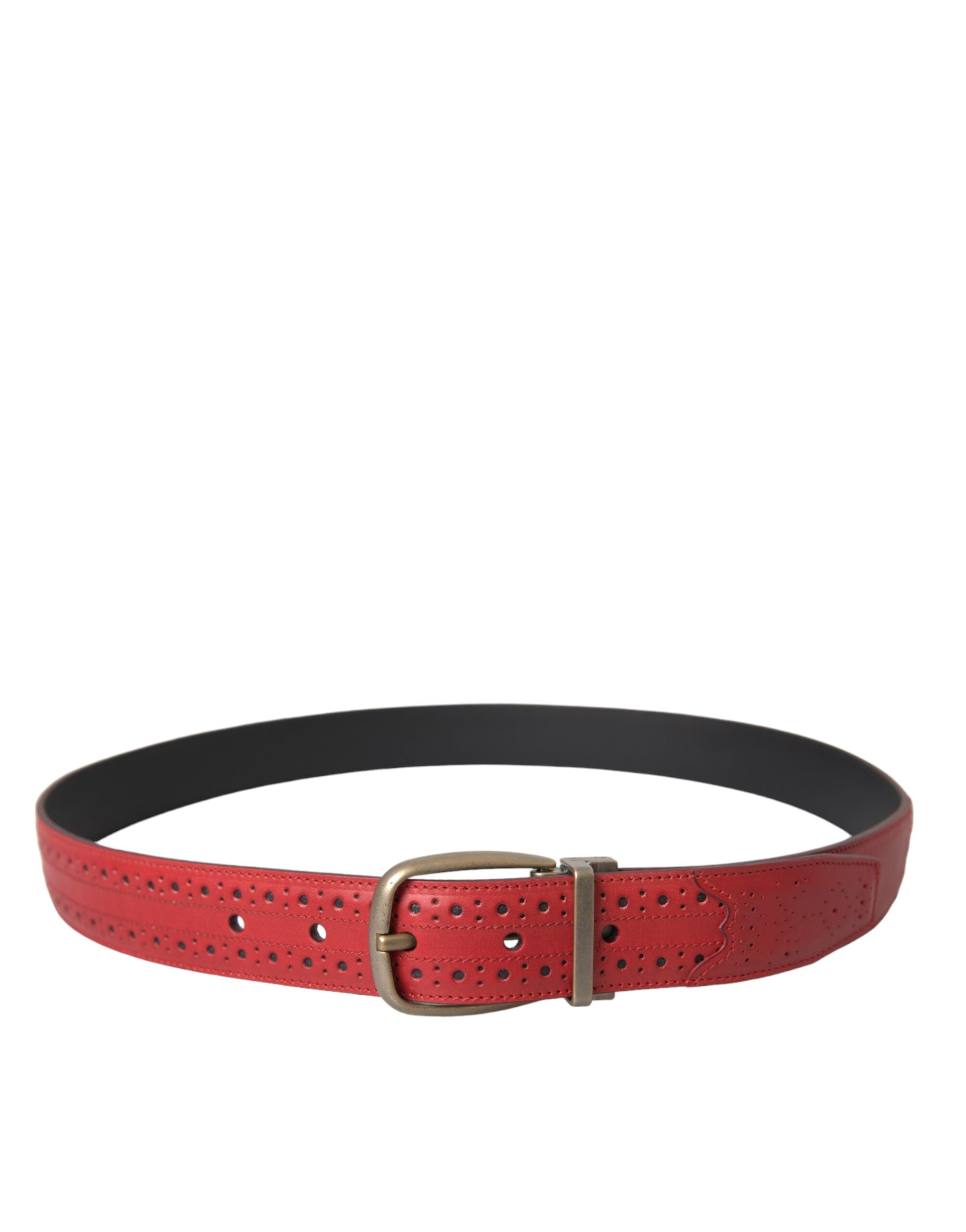 Dolce & Gabbana Red Perforated Leather Metal Buckle Belt Men's Men