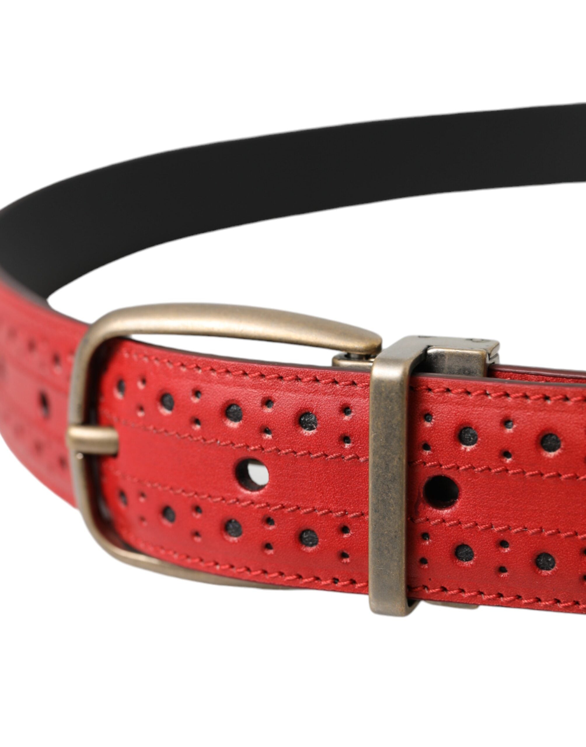 Dolce & Gabbana Red Perforated Leather Metal Buckle Belt Men's Men