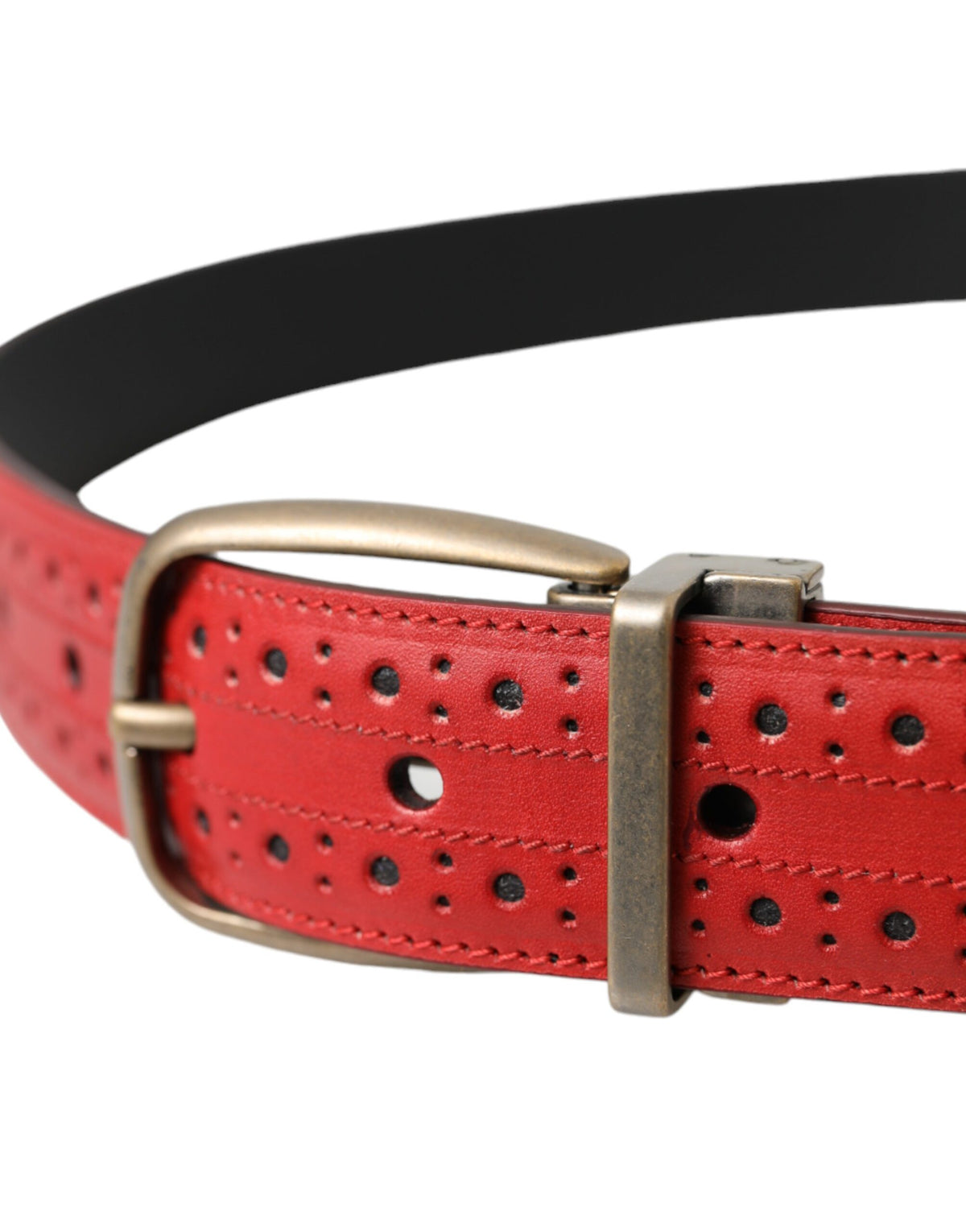 Dolce & Gabbana Red Perforated Leather Metal Buckle Belt Men's Men