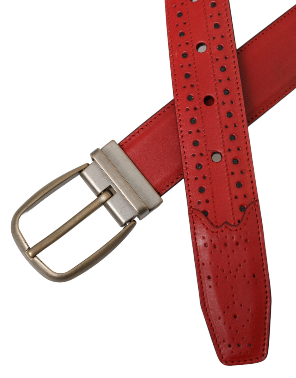 Dolce & Gabbana Red Perforated Leather Metal Buckle Belt Men's Men