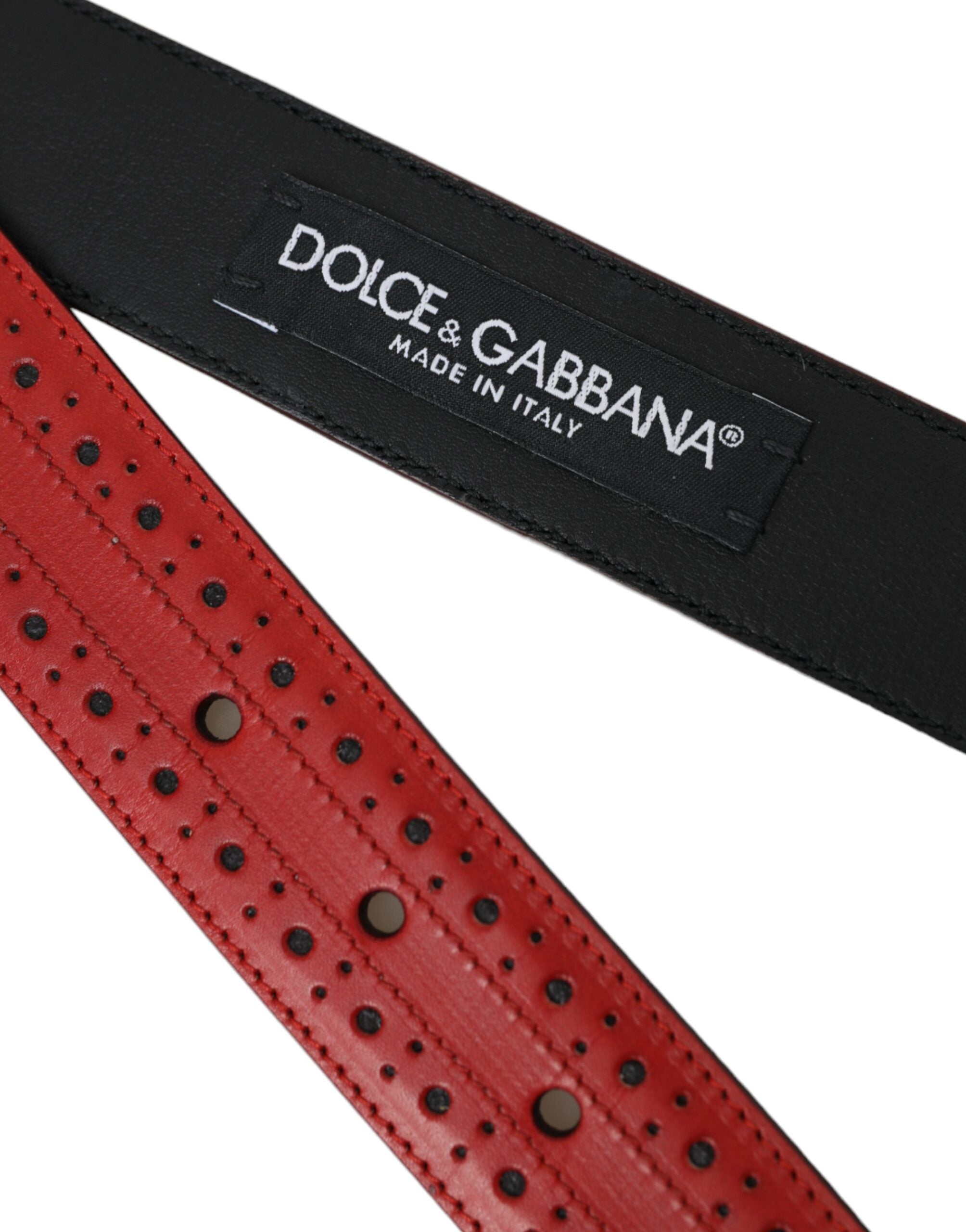 Dolce & Gabbana Red Perforated Leather Metal Buckle Belt Men's Men