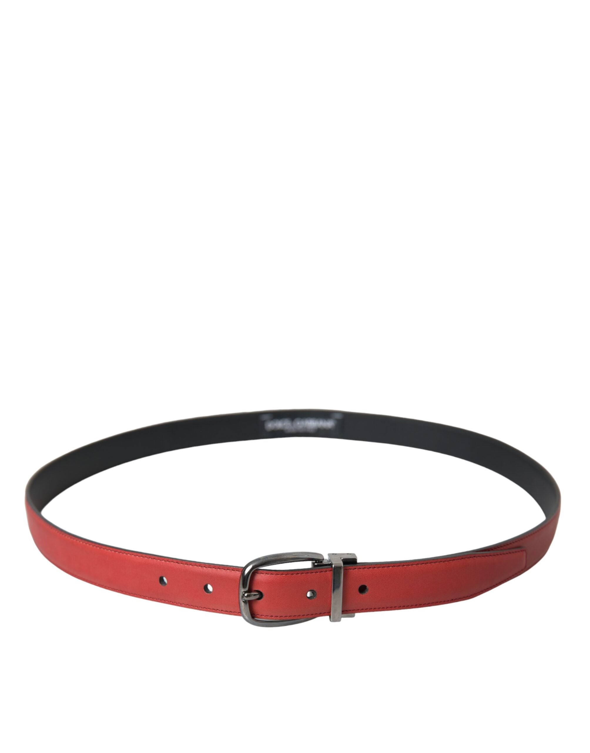 Dolce & Gabbana Red Leather Silver Metal Buckle Belt Men's Men