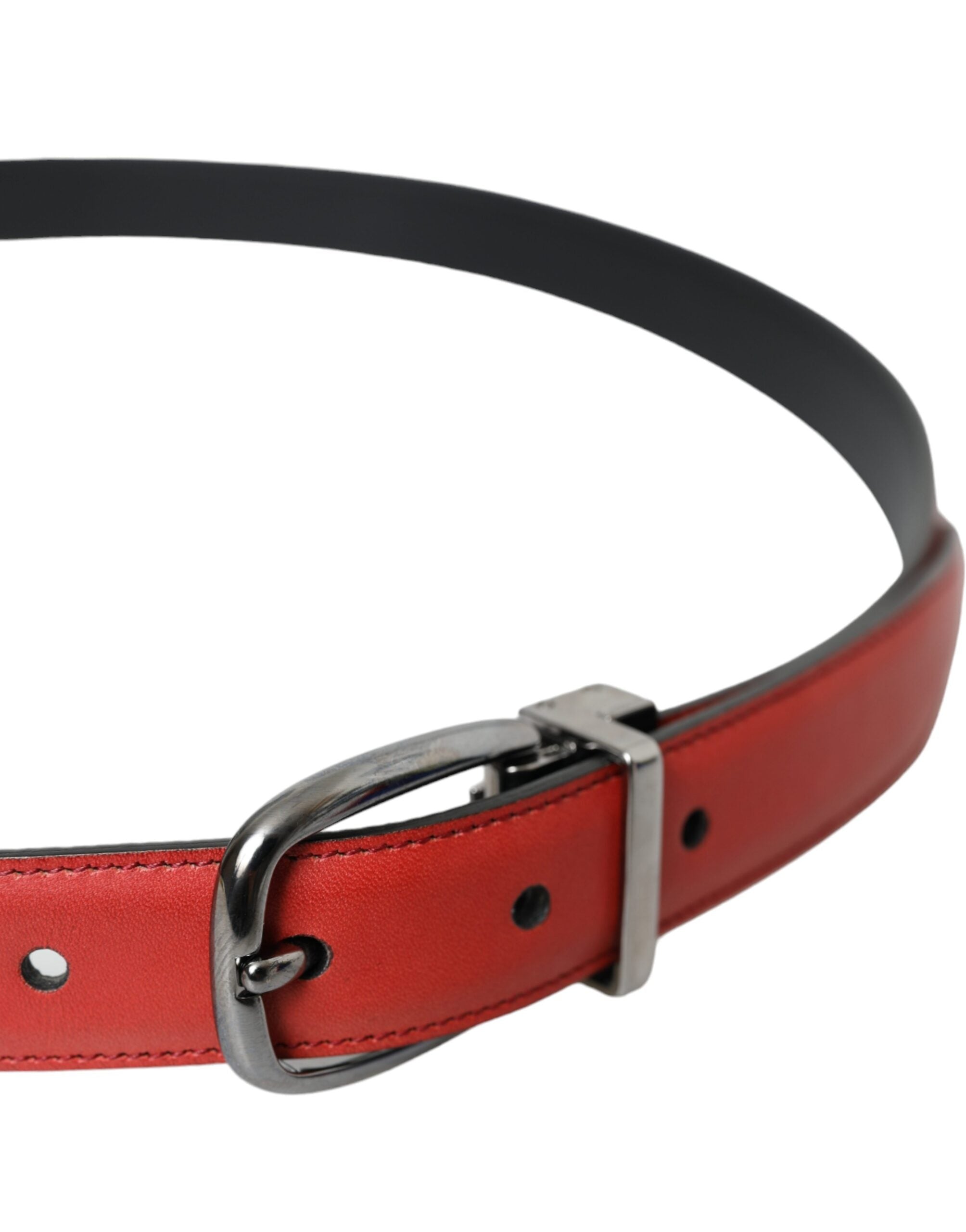 Dolce & Gabbana Red Leather Silver Metal Buckle Belt Men's Men