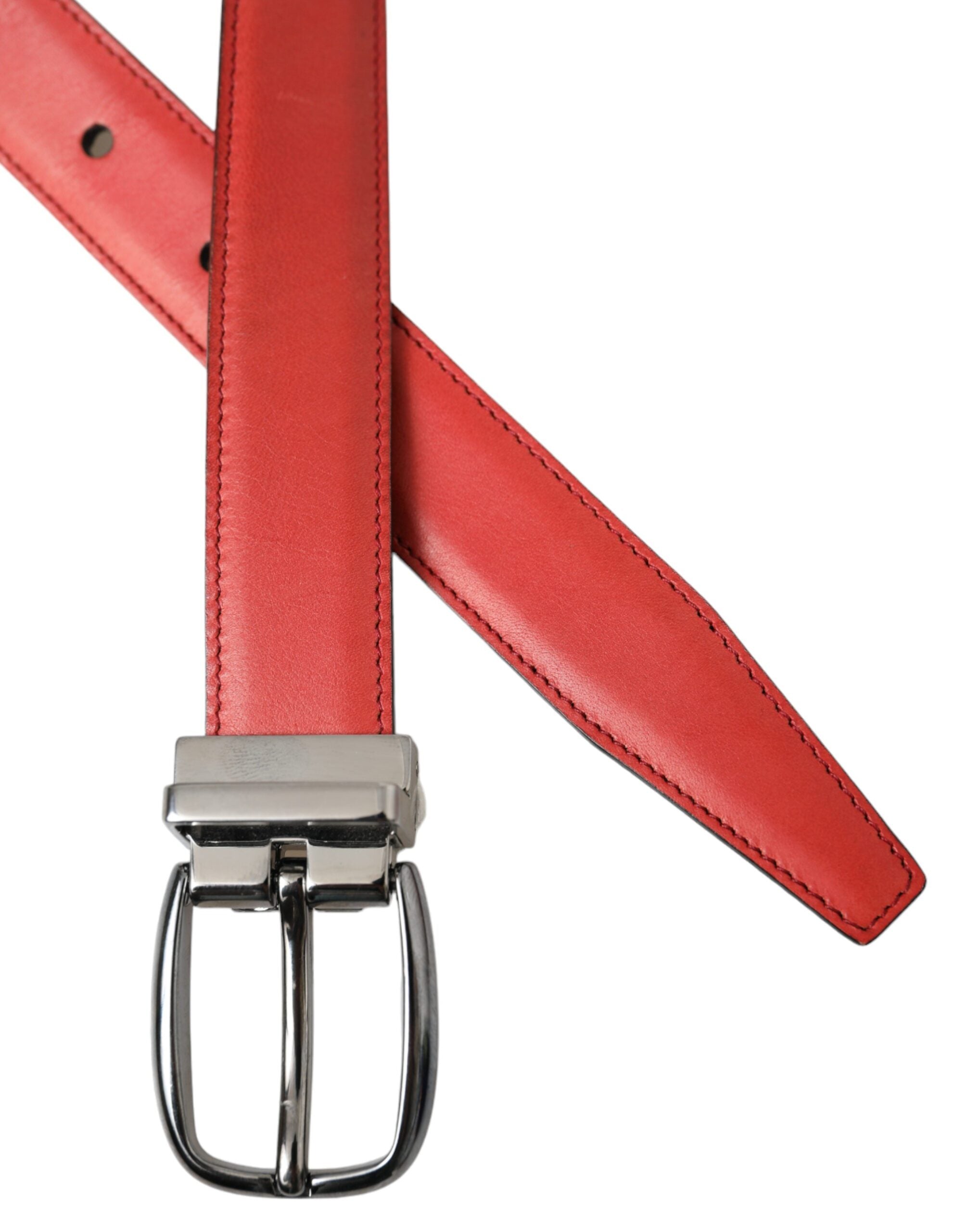 Dolce & Gabbana Red Leather Silver Metal Buckle Belt Men's Men