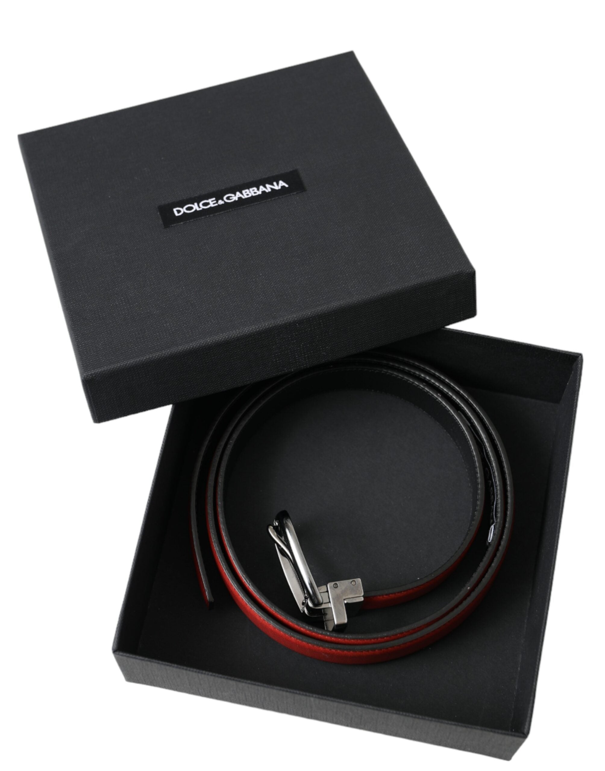 Dolce & Gabbana Red Leather Silver Metal Buckle Belt Men's Men