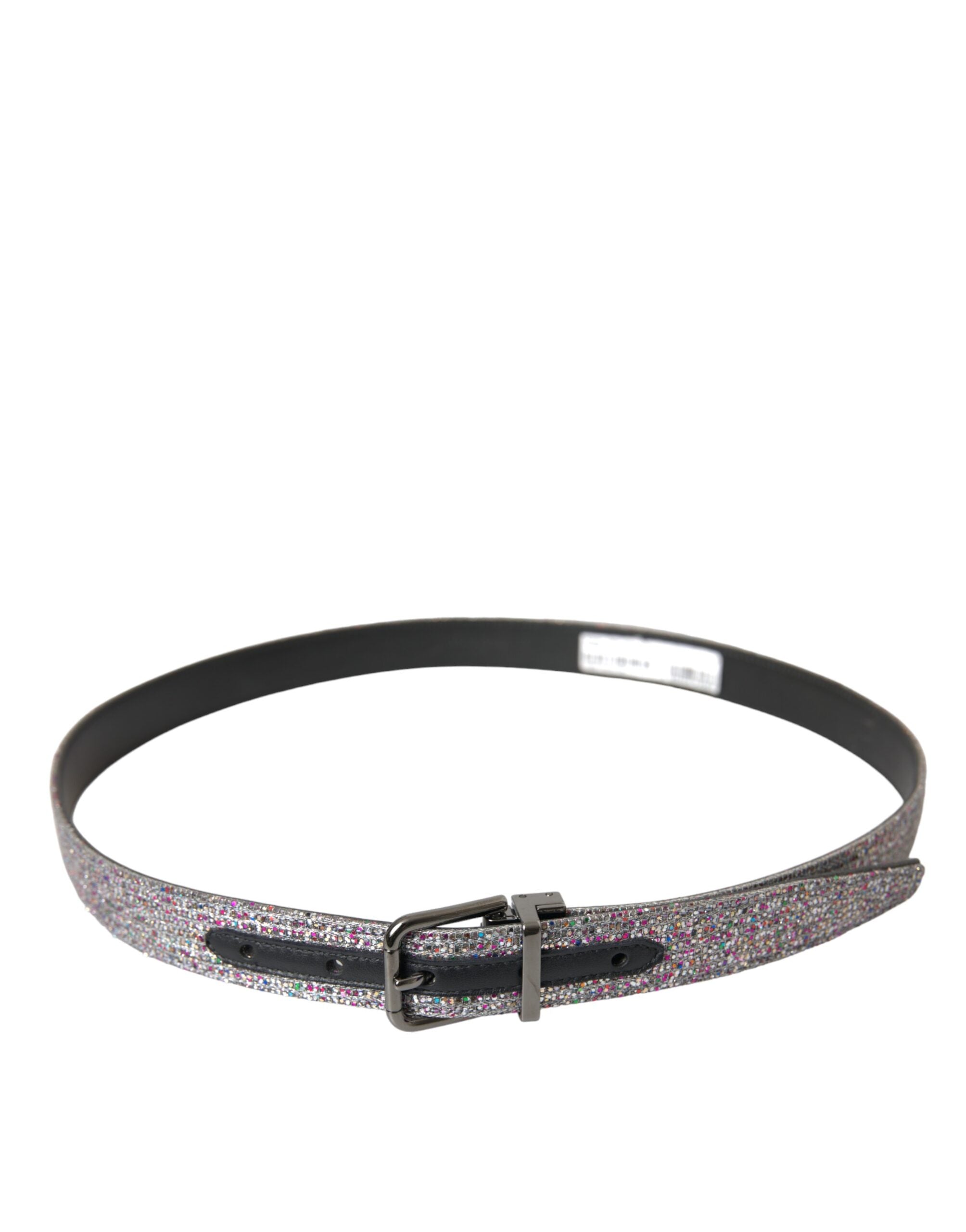 Dolce & Gabbana Multicolor Embellished Silver Metal Buckle Men's Belt