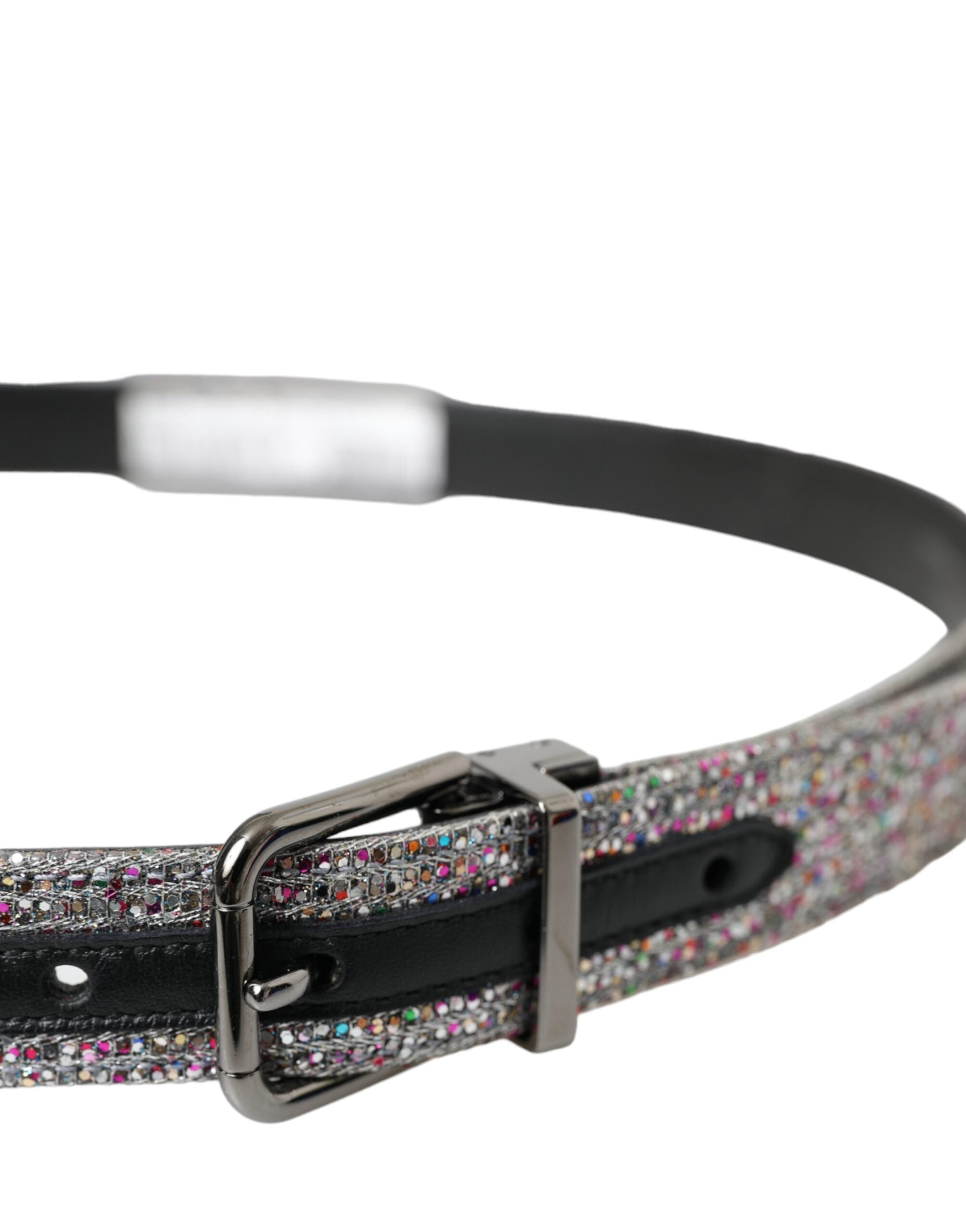 Dolce & Gabbana Multicolor Embellished Silver Metal Buckle Men's Belt