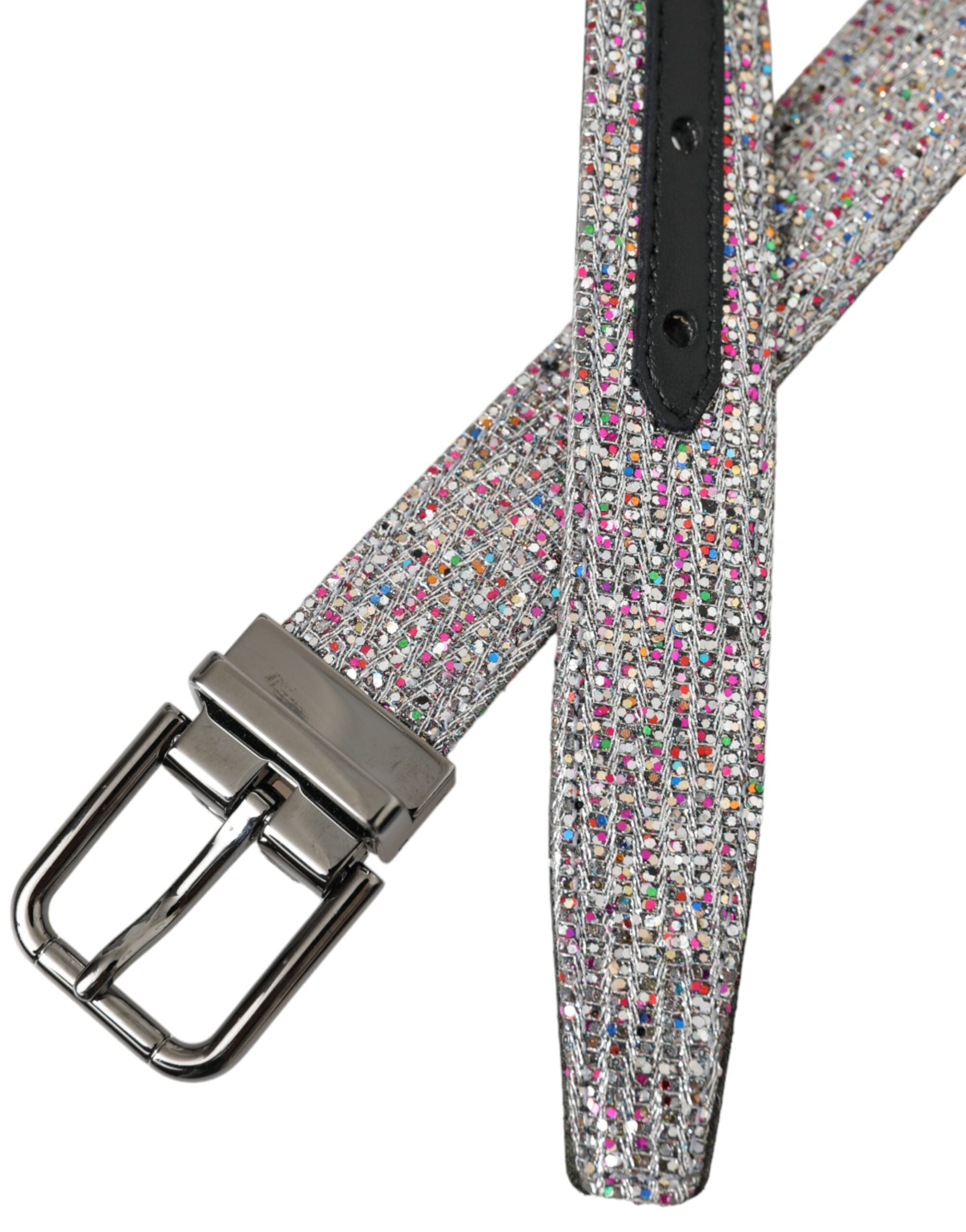 Dolce & Gabbana Multicolor Embellished Silver Metal Buckle Men's Belt