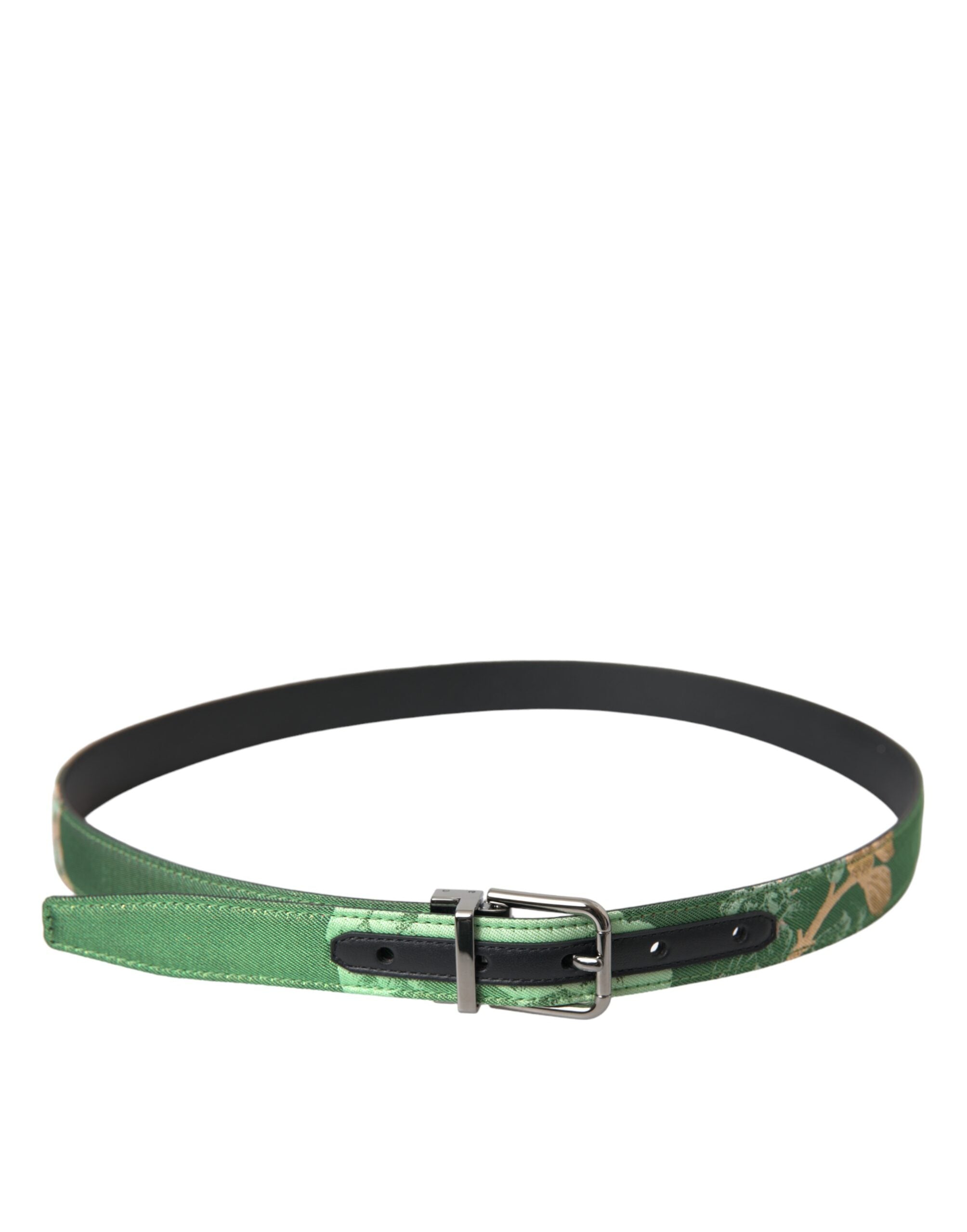 Dolce & Gabbana Green Leather Jacquard Silver Metal Buckle Men's Belt