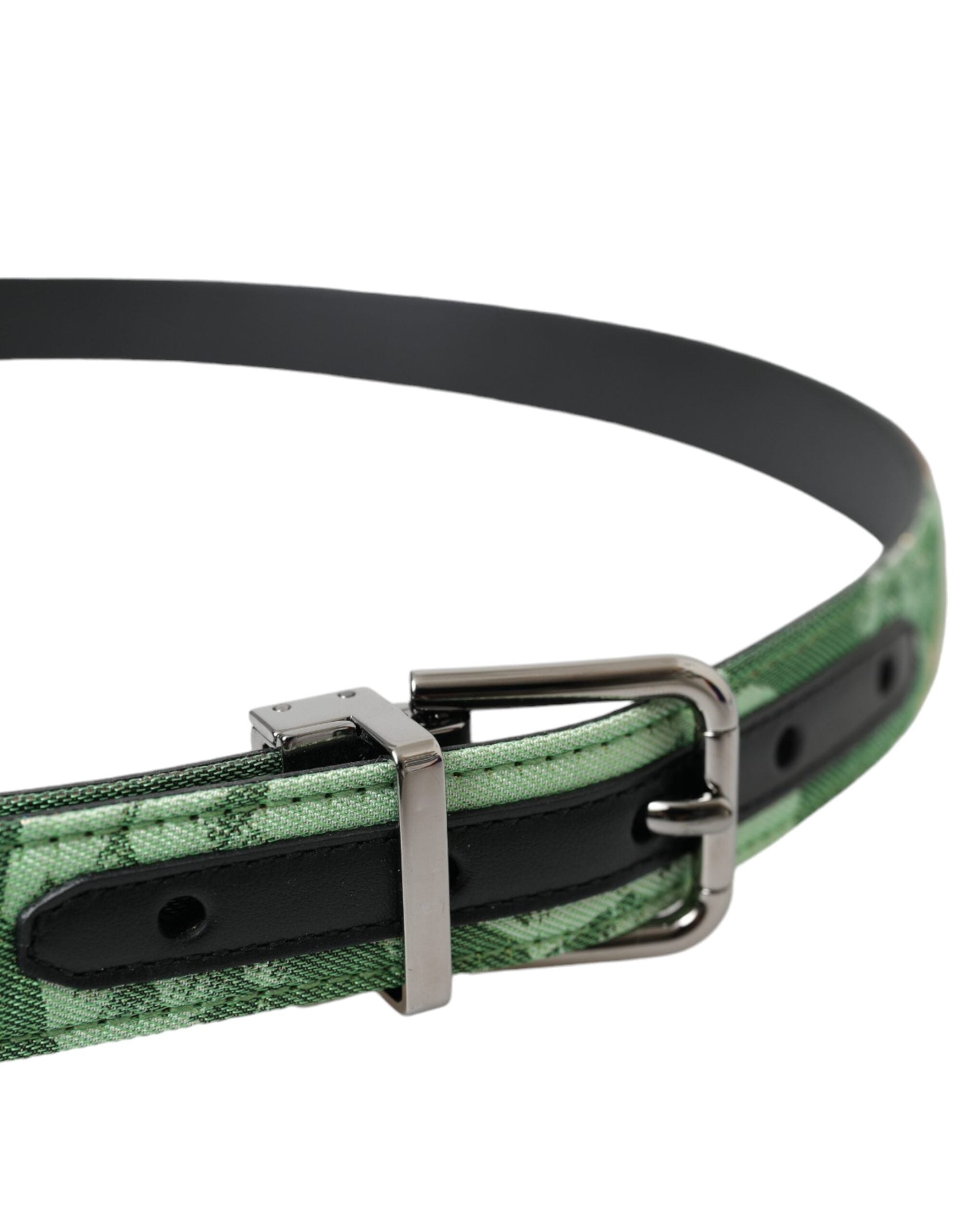 Dolce & Gabbana Green Leather Jacquard Silver Metal Buckle Men's Belt