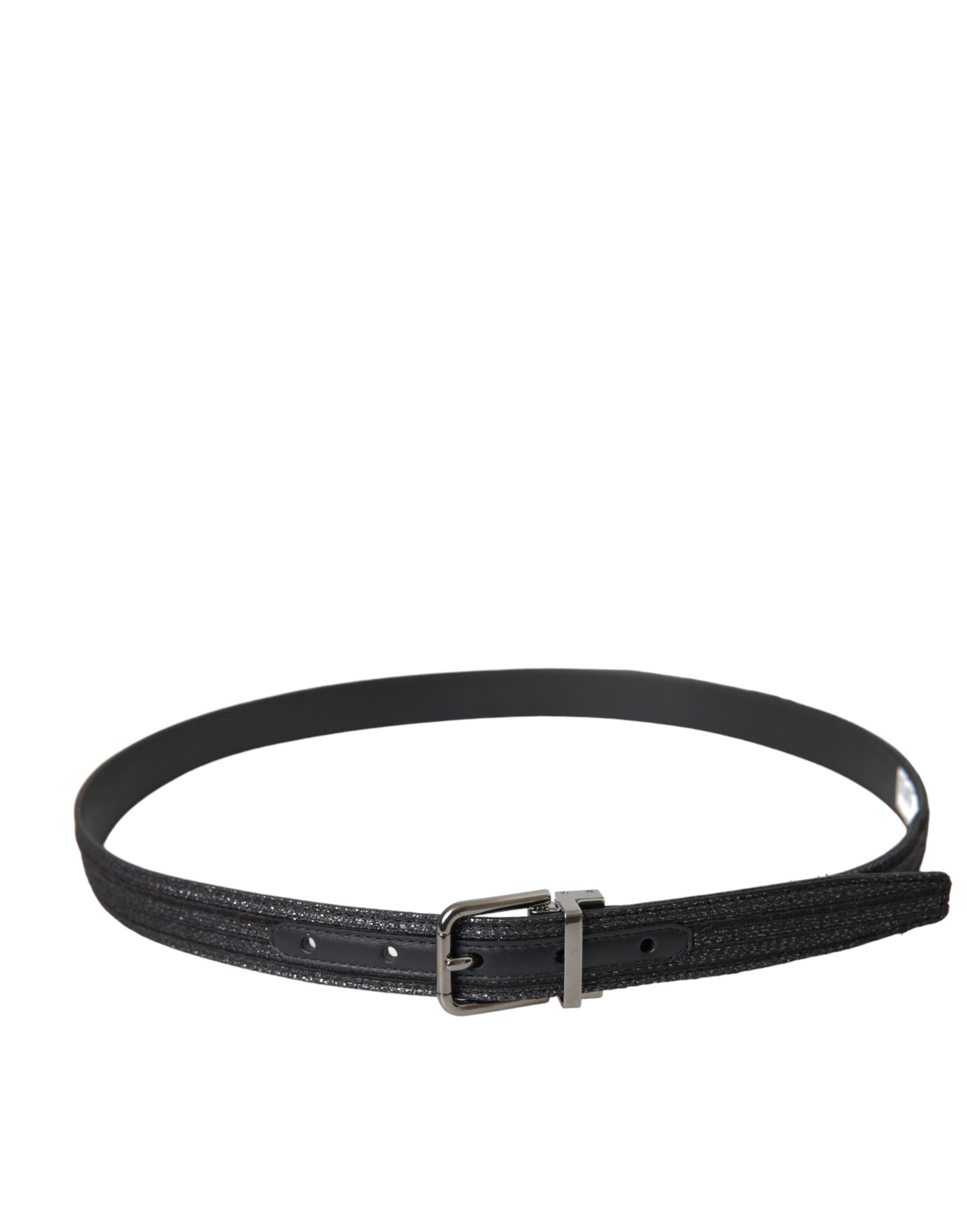 Dolce & Gabbana Black Jacquard Stripes Silver Metal Buckle Men's Belt