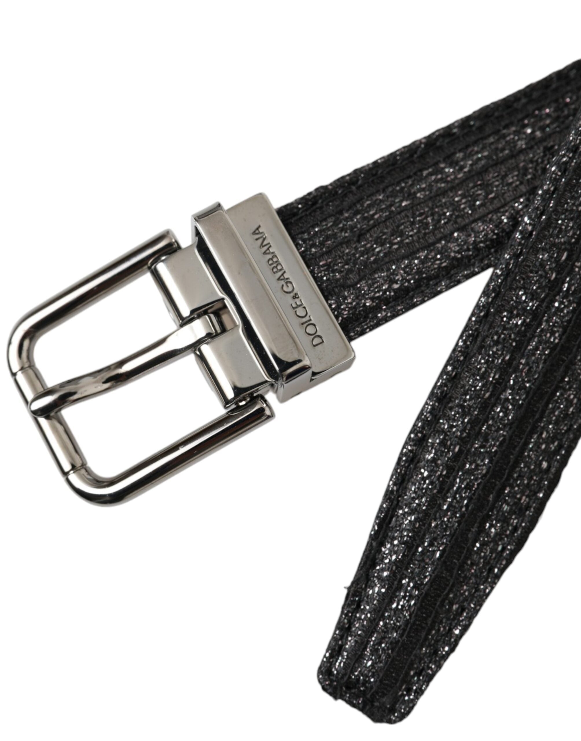 Dolce & Gabbana Black Jacquard Stripes Silver Metal Buckle Men's Belt