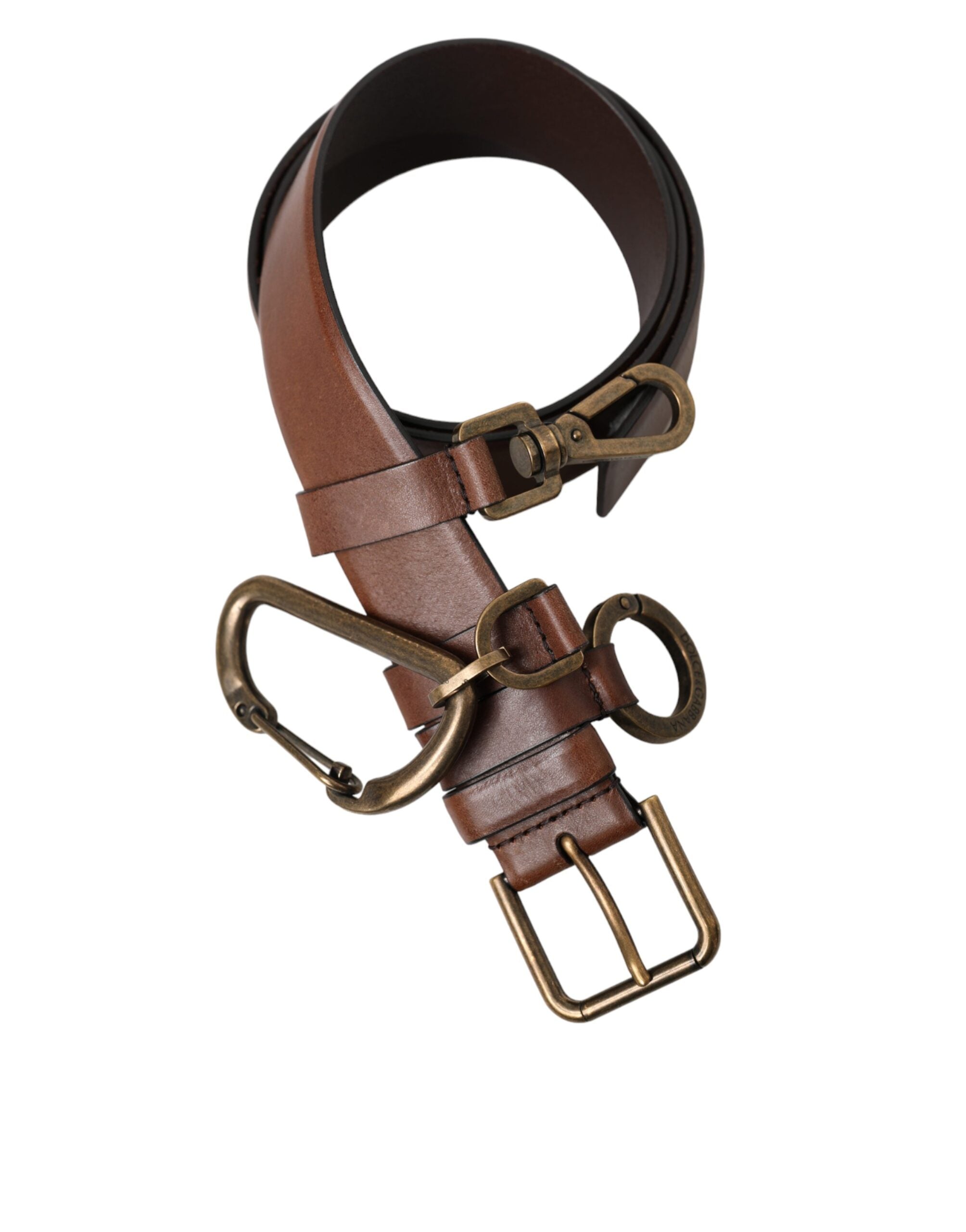 Dolce & Gabbana Brown Calf Leather Gold Metal Buckle Belt Men's Men