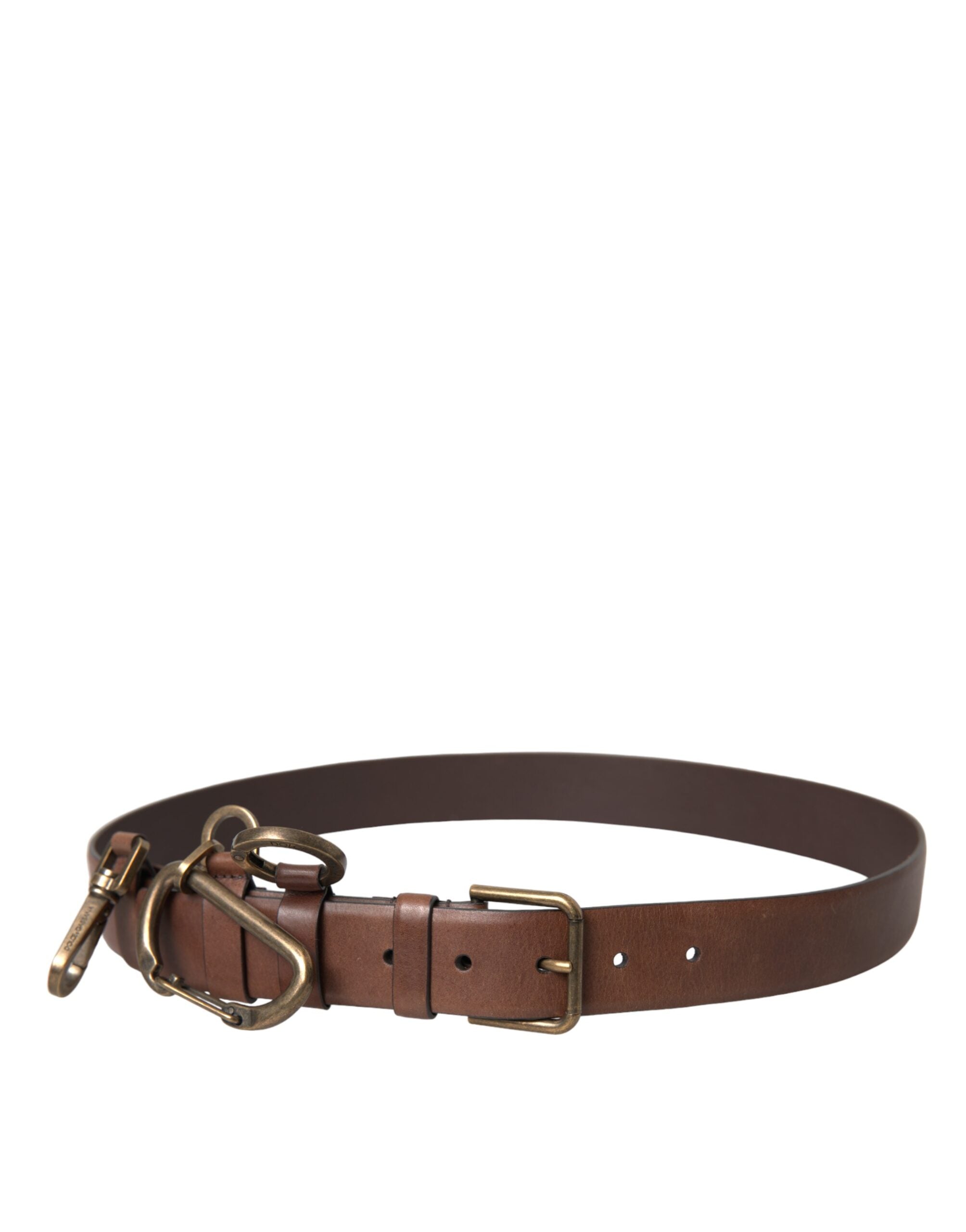 Dolce & Gabbana Brown Calf Leather Gold Metal Buckle Belt Men's Men