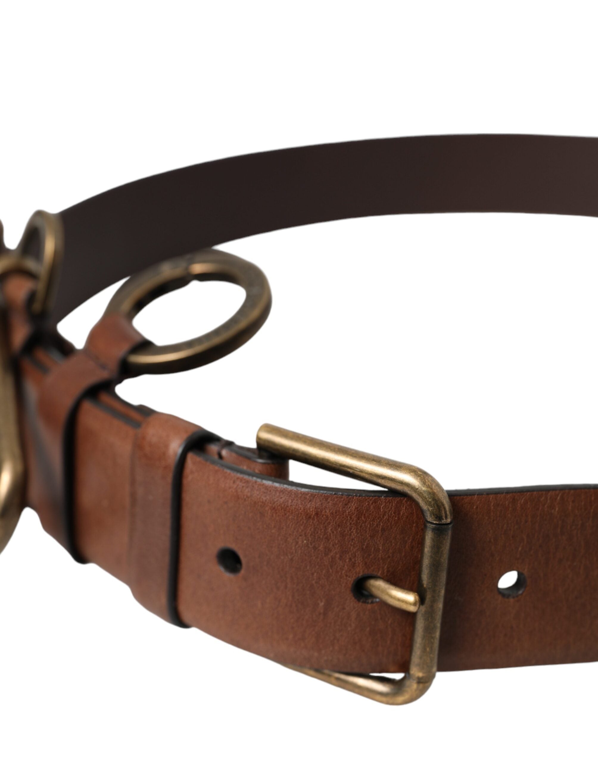 Dolce & Gabbana Brown Calf Leather Gold Metal Buckle Belt Men's Men