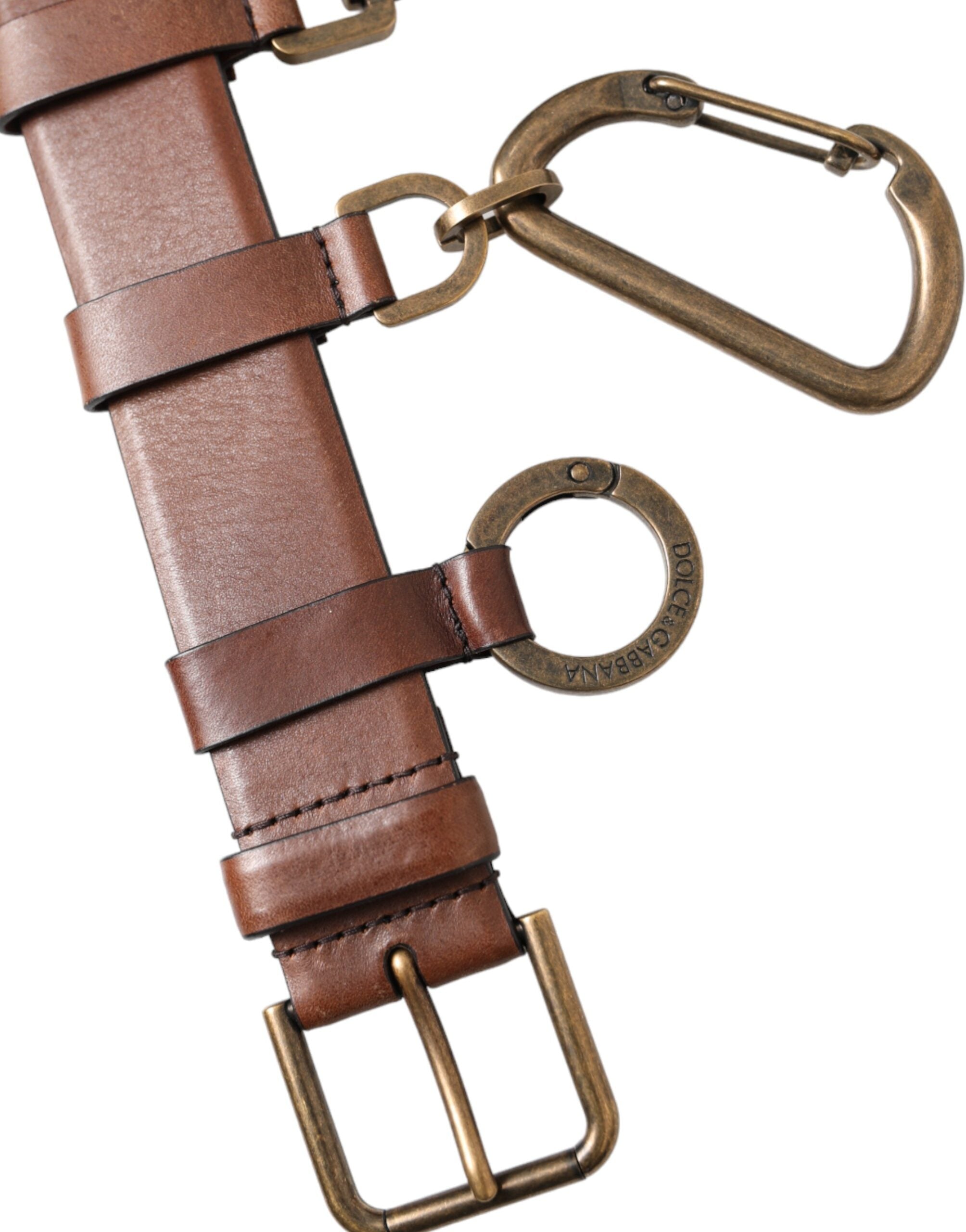 Dolce & Gabbana Brown Calf Leather Gold Metal Buckle Belt Men's Men