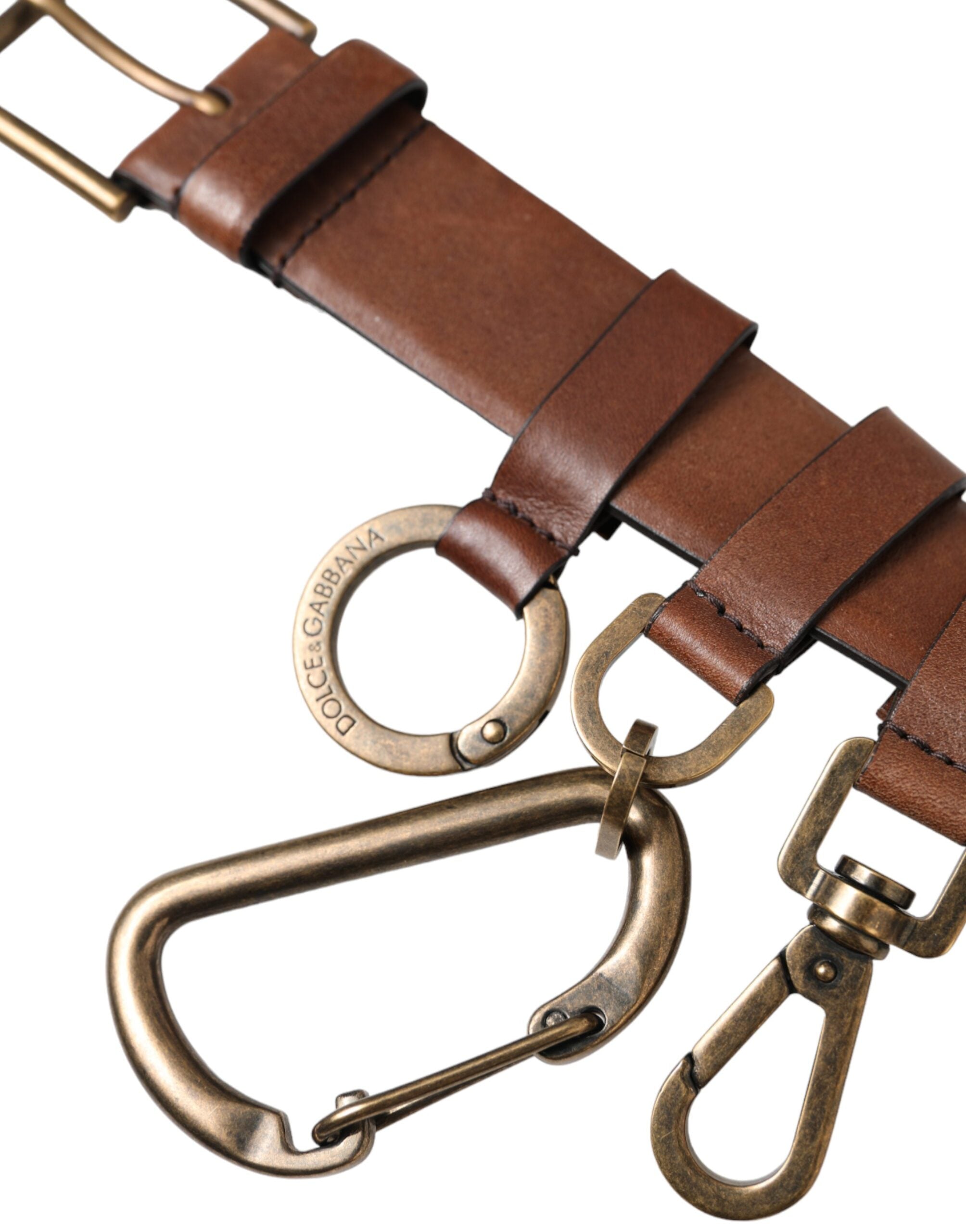 Dolce & Gabbana Brown Calf Leather Gold Metal Buckle Belt Men's Men