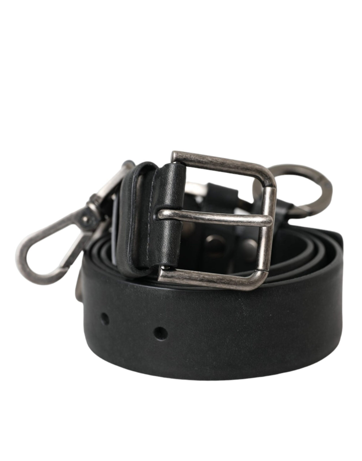 Dolce & Gabbana Black Calf Leather Silver Metal Buckle Men's Belt