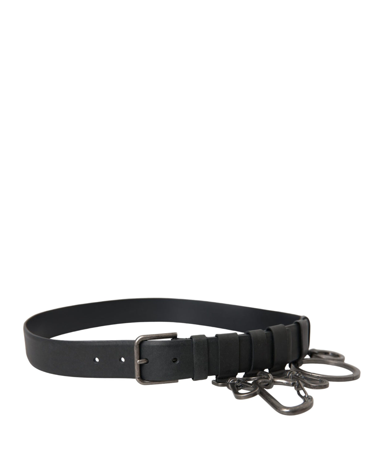 Dolce & Gabbana Black Calf Leather Silver Metal Buckle Men's Belt